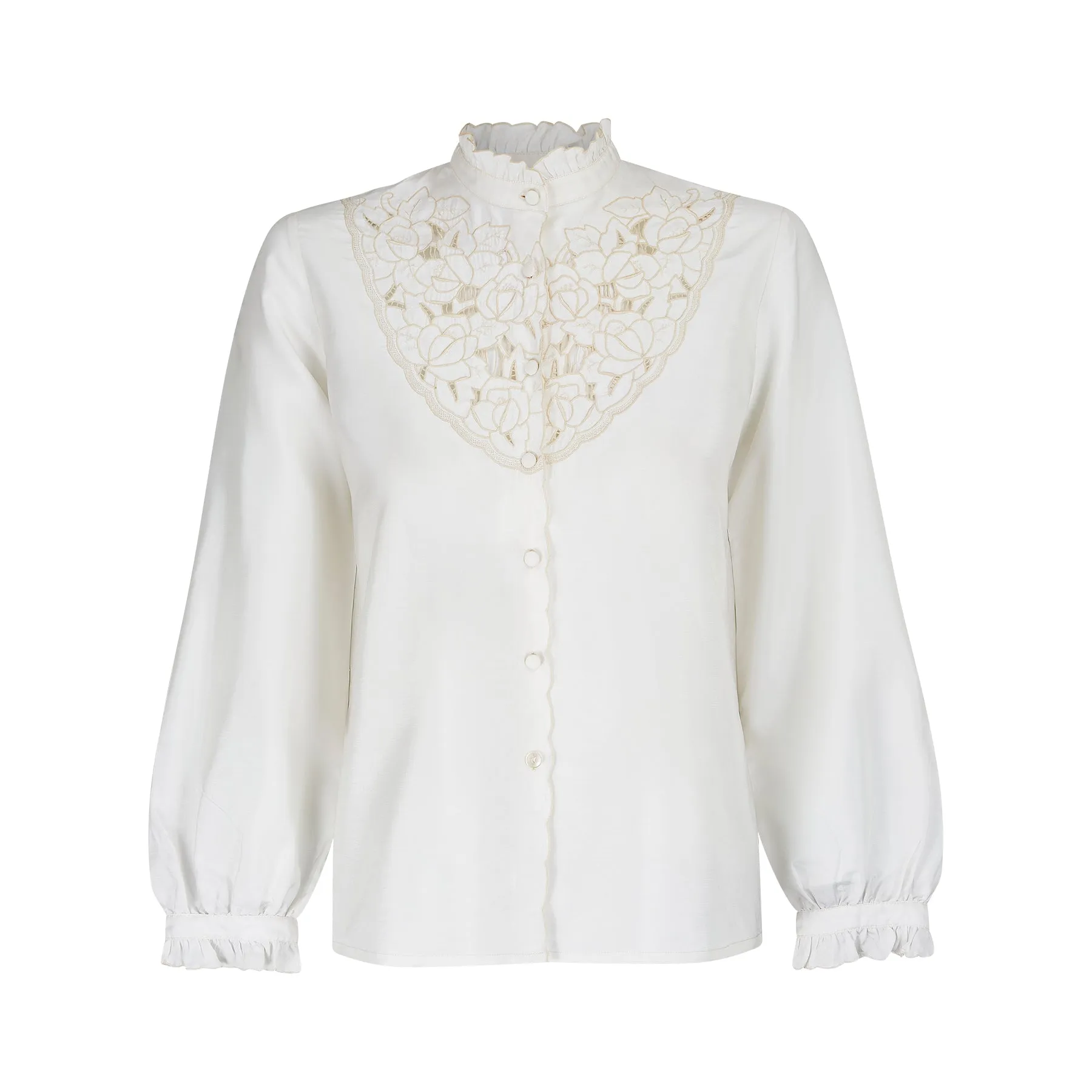 1960s Floral Embroidered Silk Blend Blouse