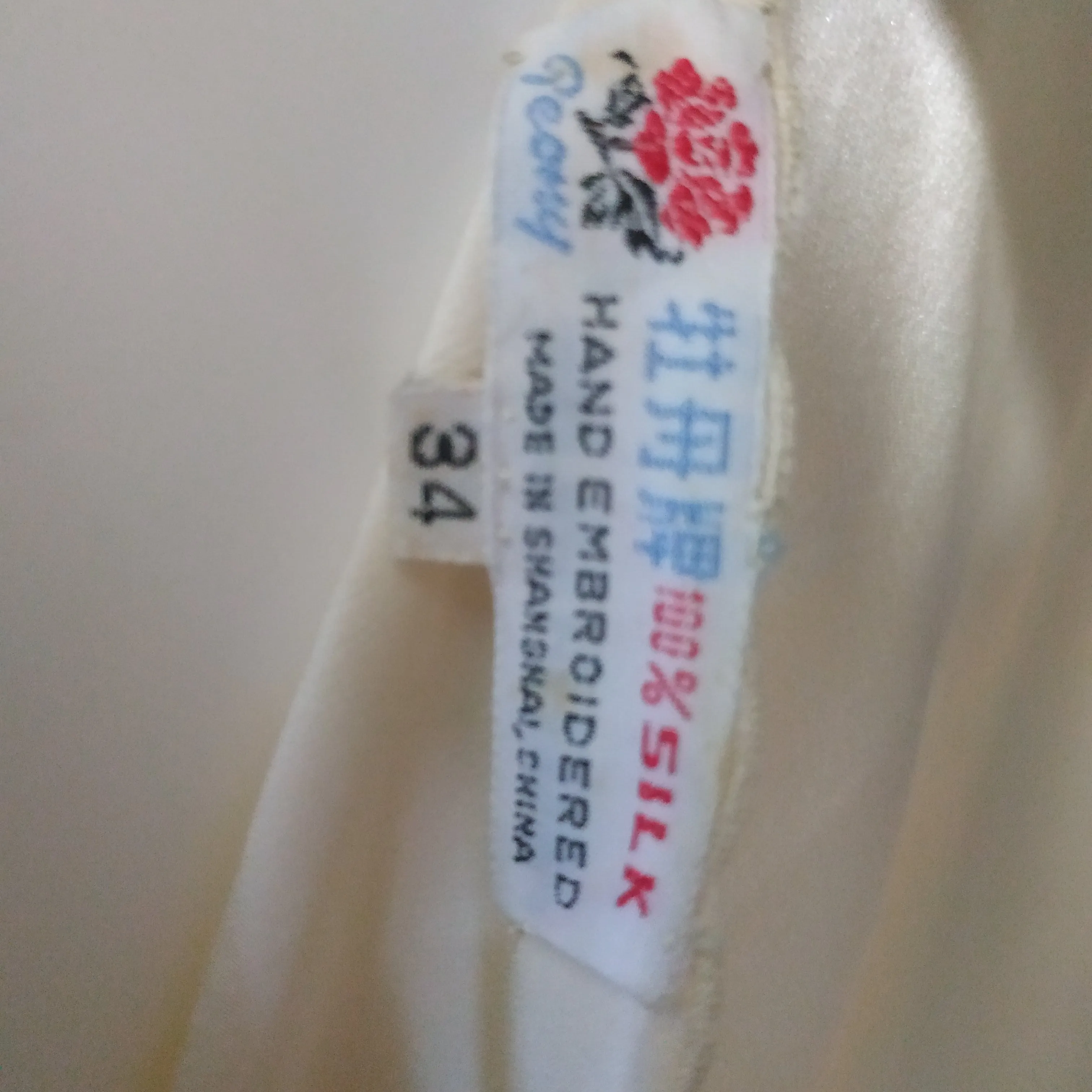 1960s Peony Hand Embroidered Silk Blouse Size Small