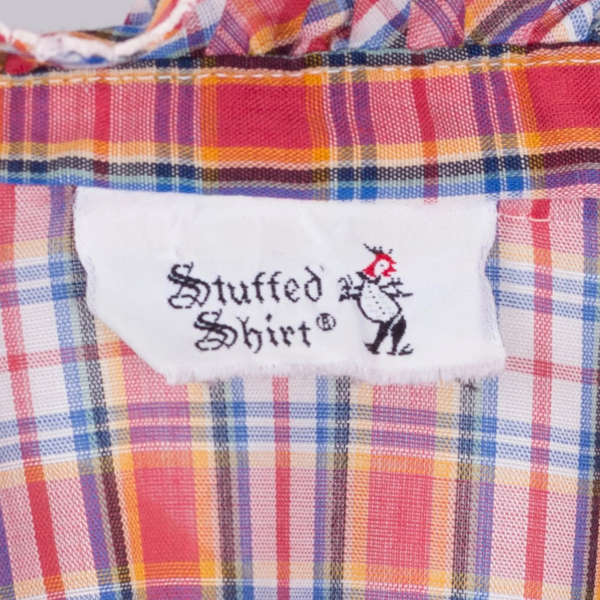 70s Red Plaid Ruffle Trim Blouse - Small