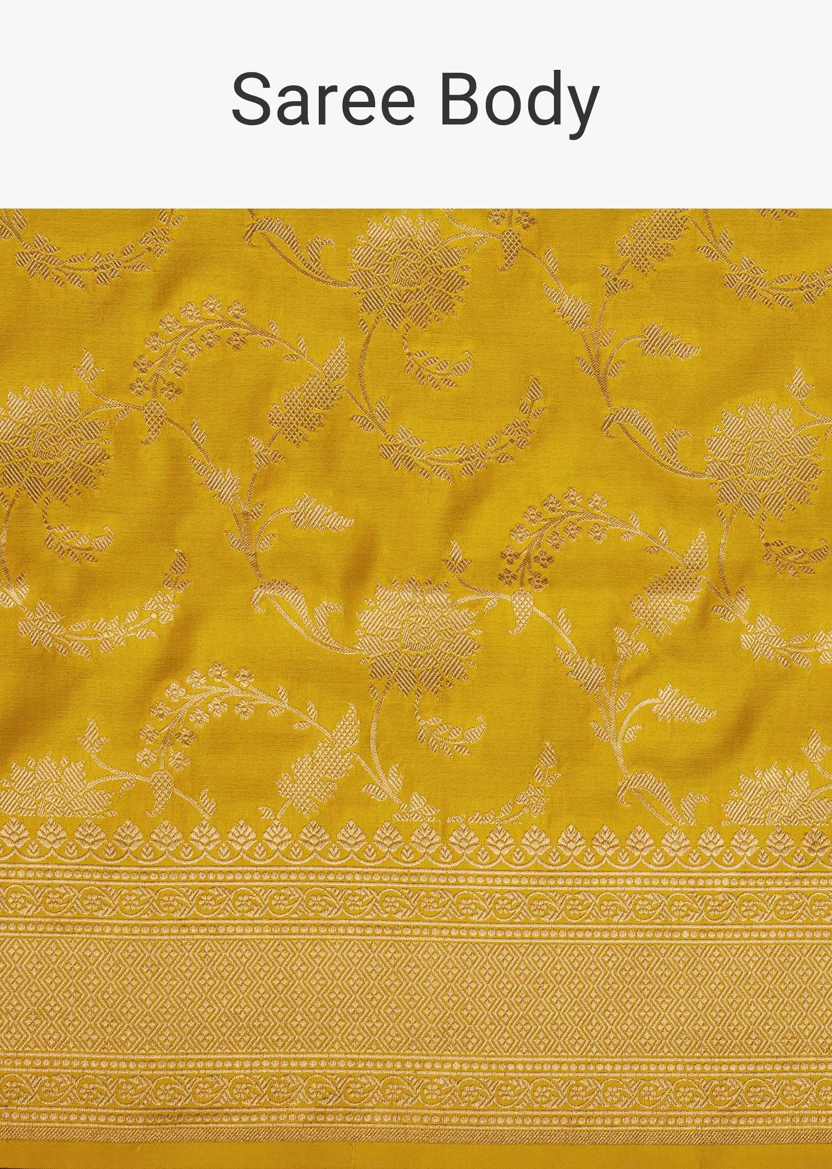 Amber Yellow Saree In Uppada Silk With Single Zari Jaal Weave And Unstitched Blouse