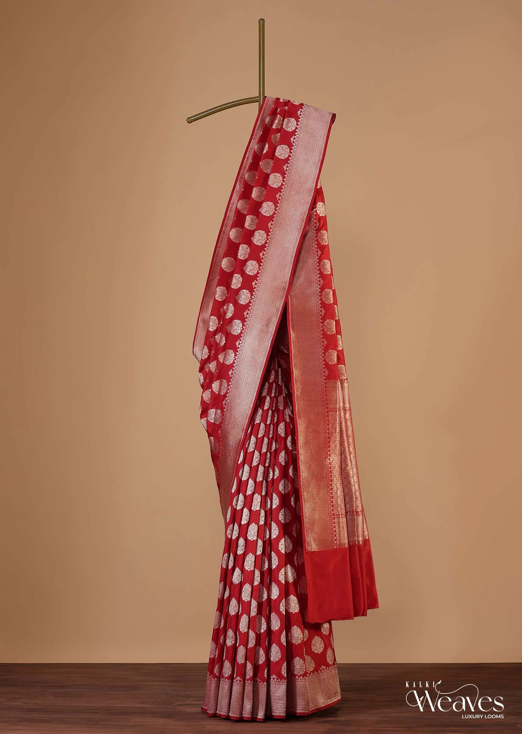 Apple Red Upada Silk Saree With Butta Weave