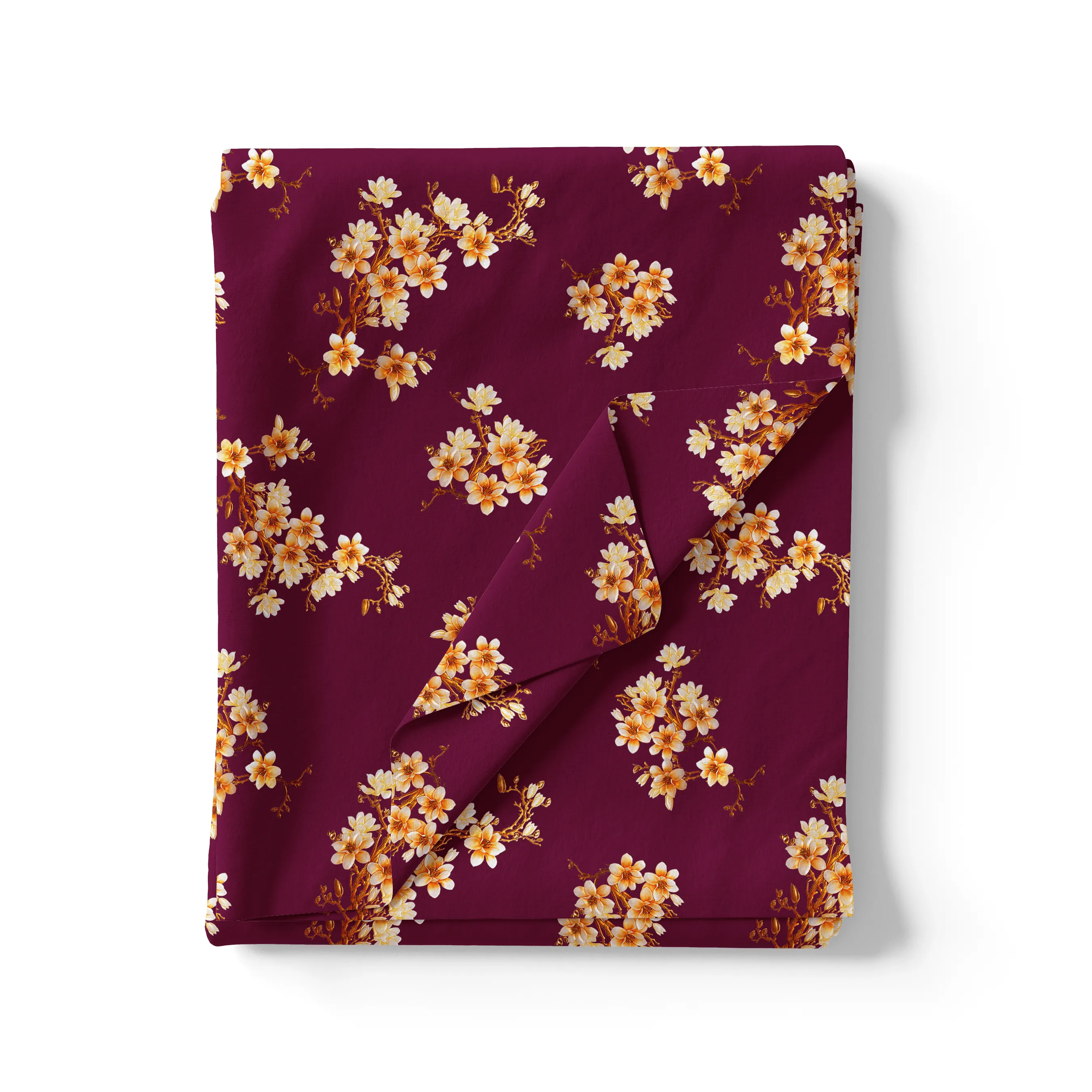 Attractive Yellow Lily Floral Flower Digital Printed Fabric - Silk Crepe