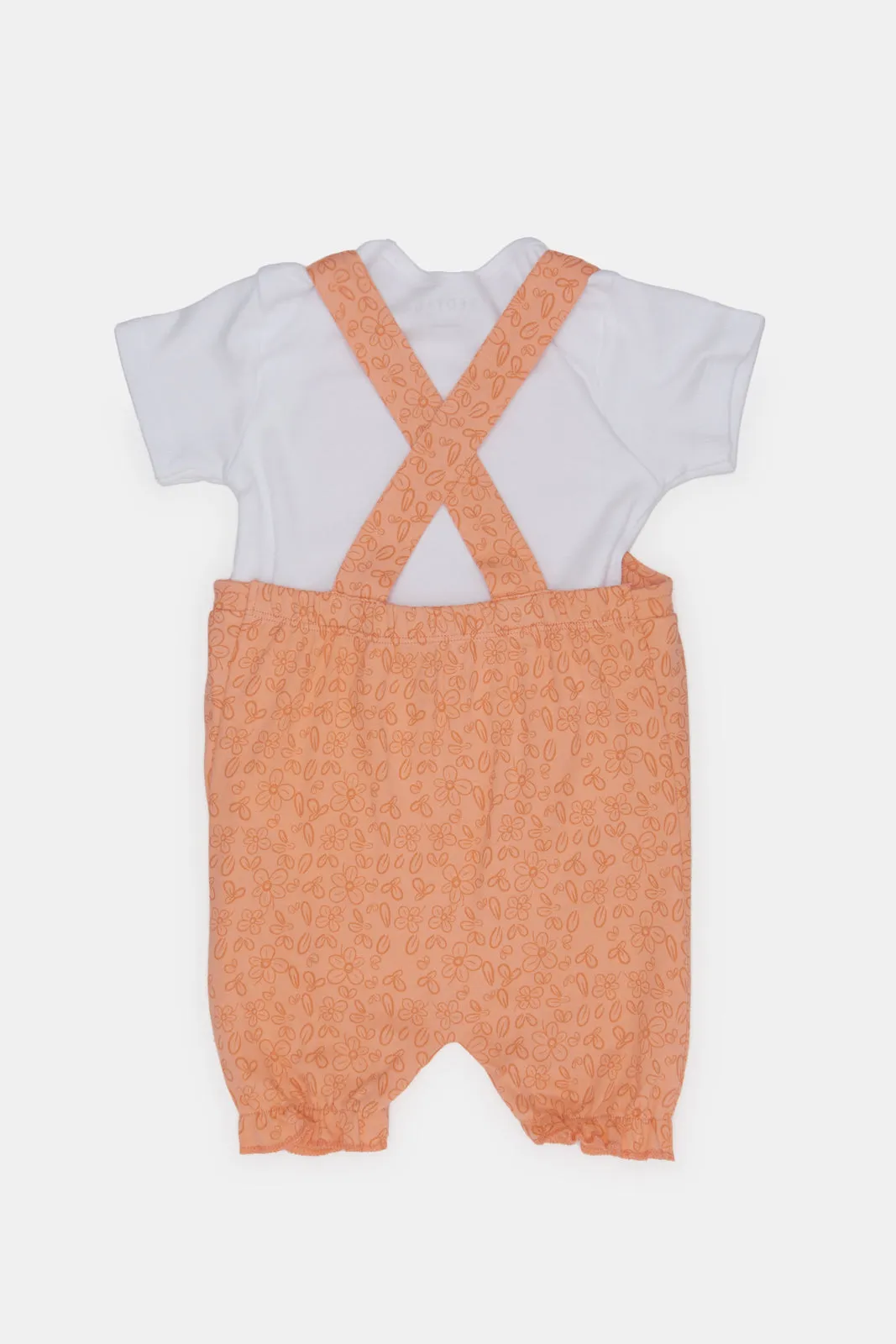 Baby Coral And White T-Shirt And Dungaree Set (2 Piece)
