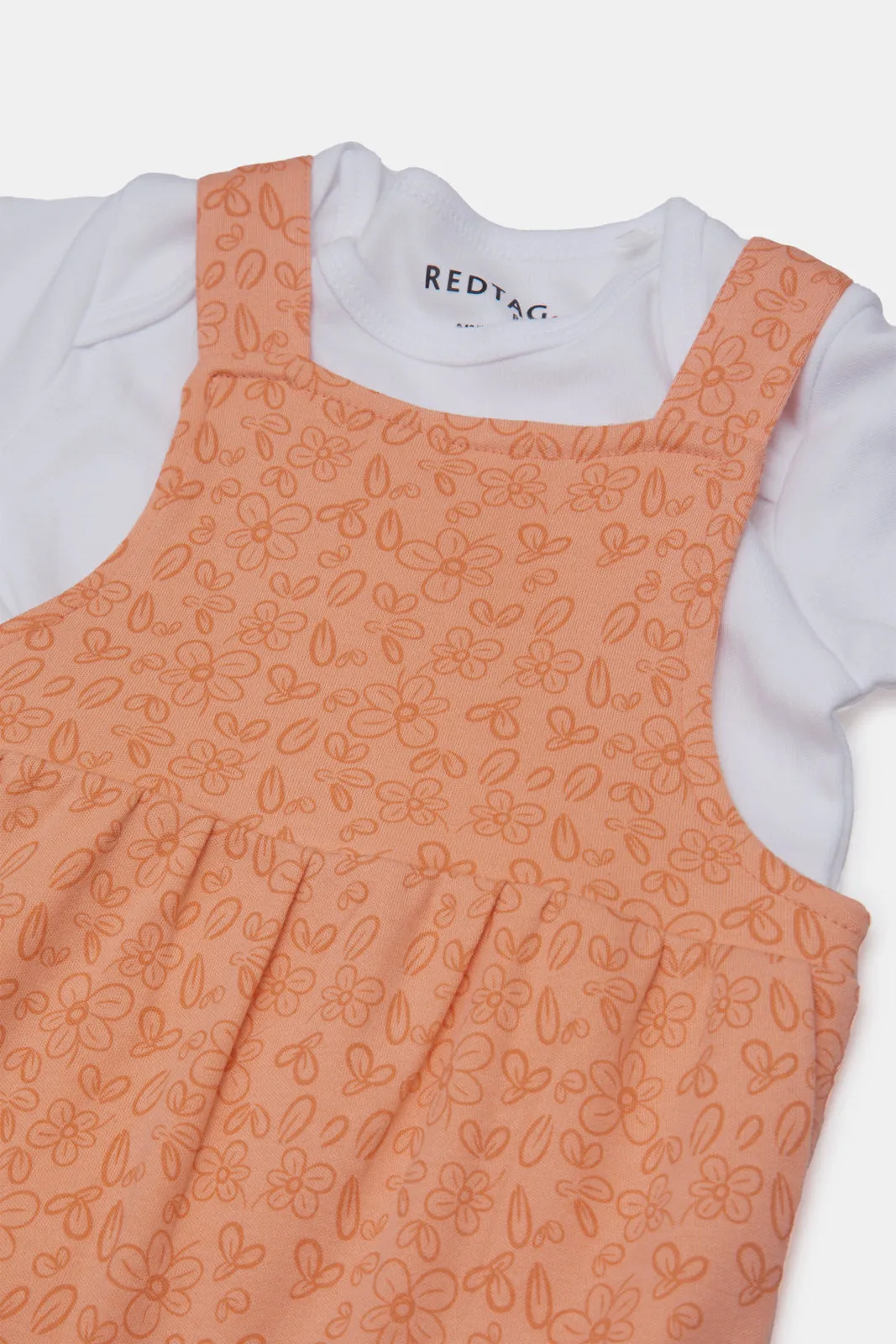 Baby Coral And White T-Shirt And Dungaree Set (2 Piece)