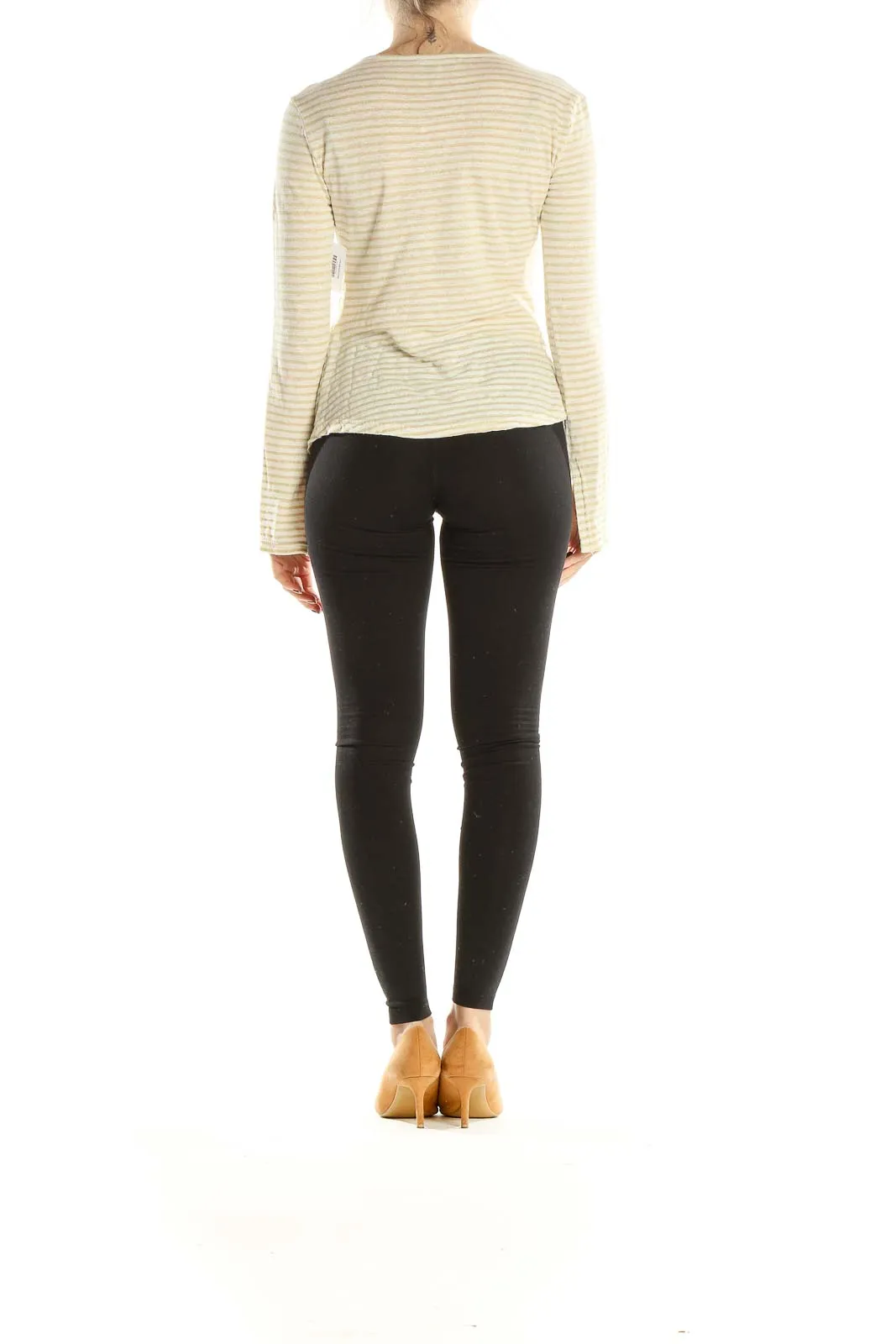 Beige Yellow Striped Linen Casual Top