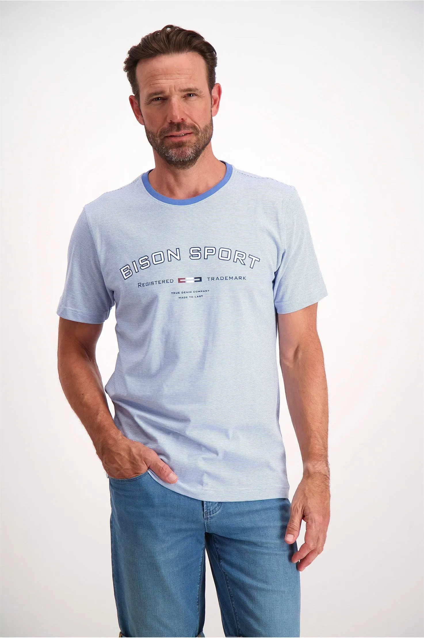 Bison - Stribet T-shirt m. print (XXL - 4XL)