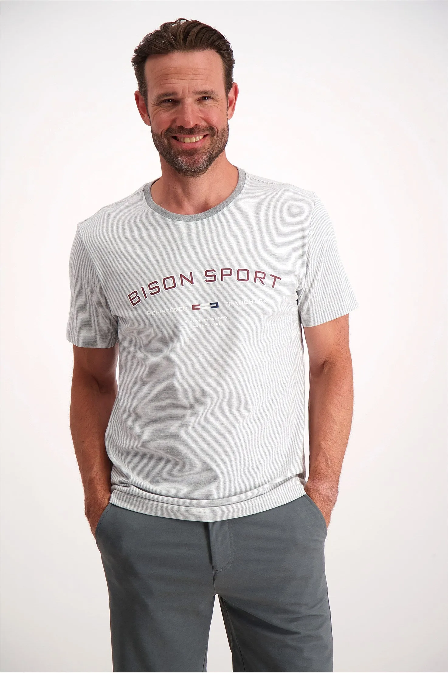 Bison - Stribet T-shirt m. print (XXL - 4XL)