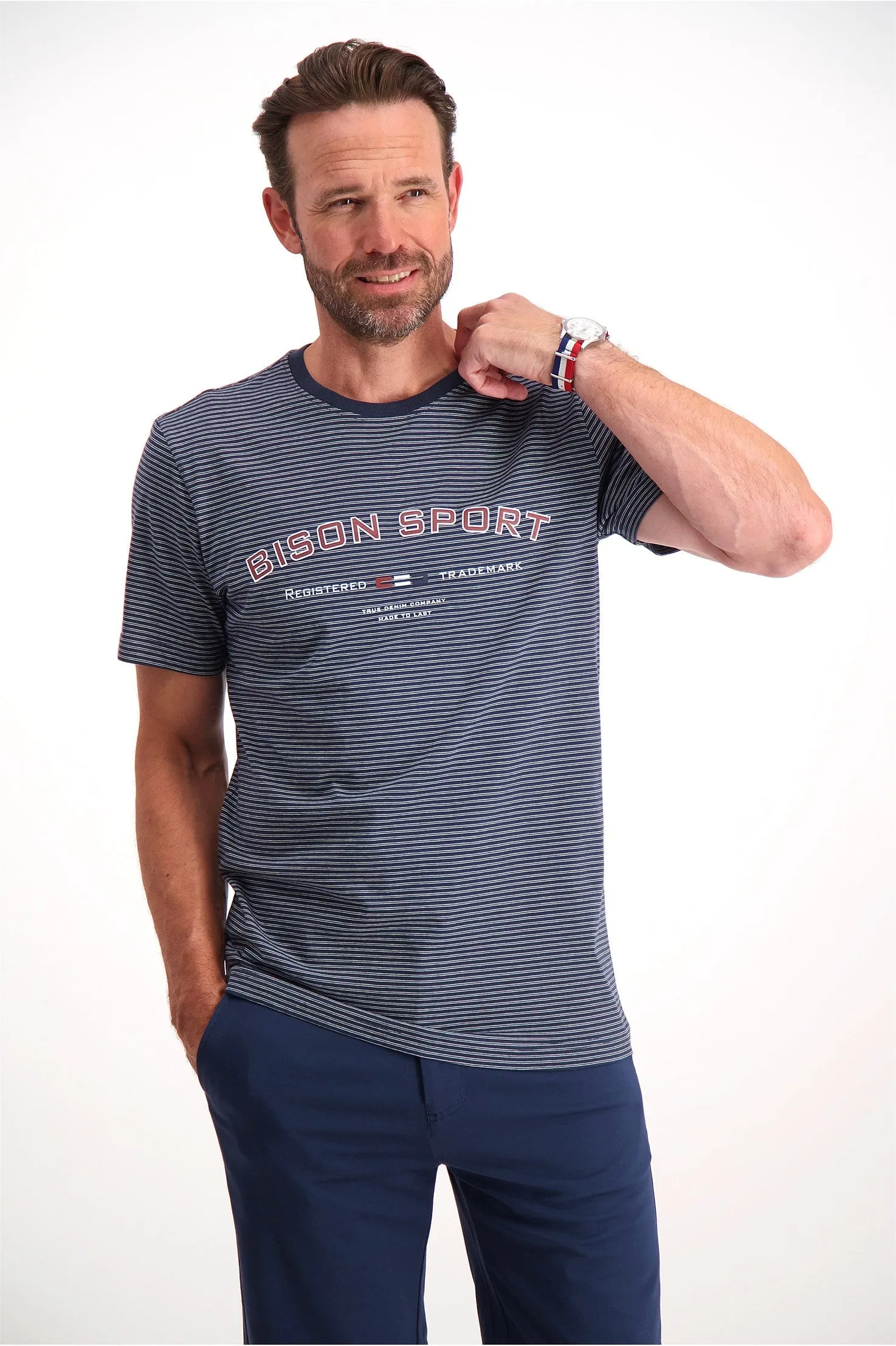 Bison - Stribet T-shirt m. print (XXL - 4XL)