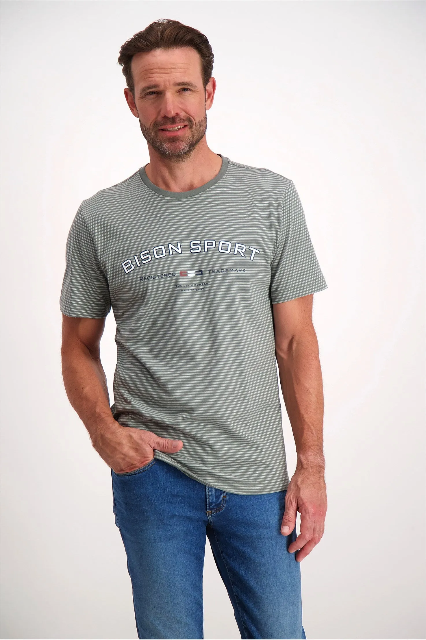 Bison - Stribet T-shirt m. print (XXL - 4XL)