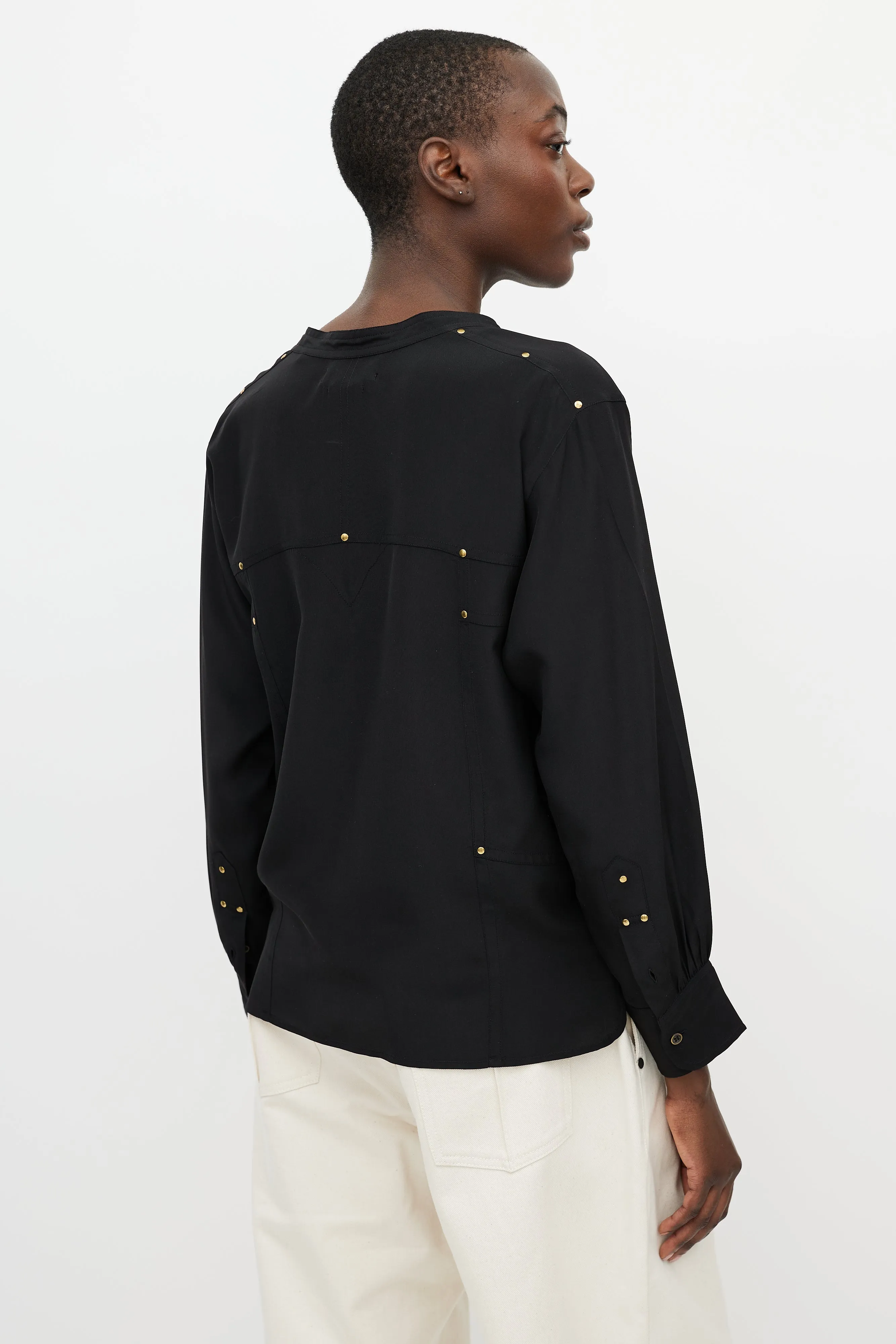 Black & Gold Studded Long Sleeve Blouse
