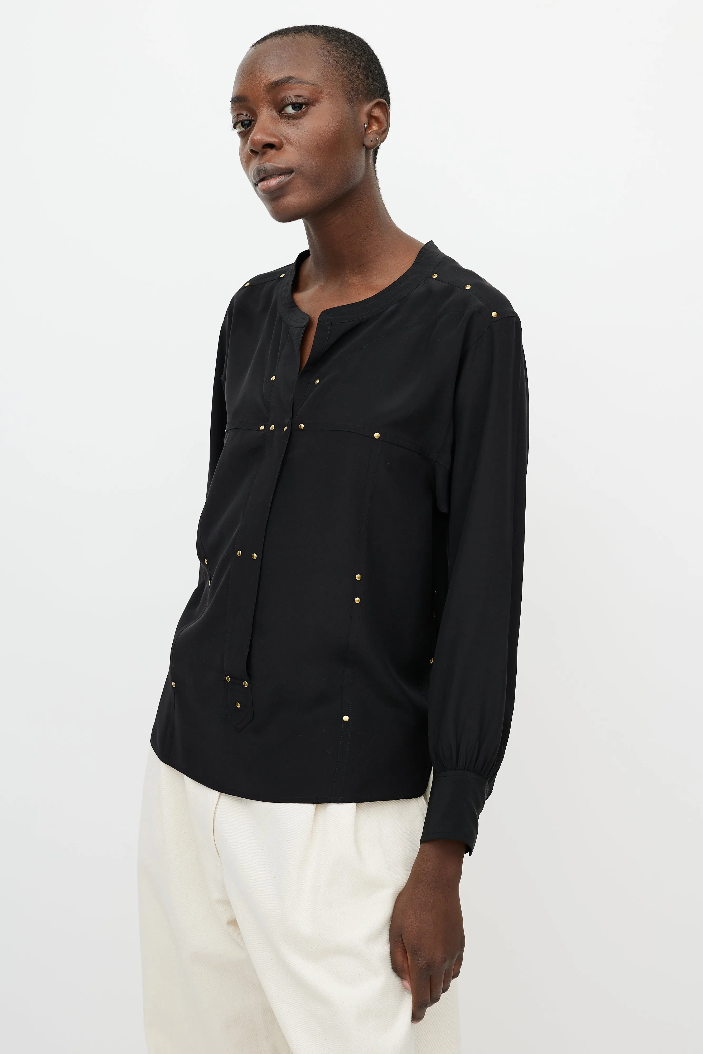 Black & Gold Studded Long Sleeve Blouse