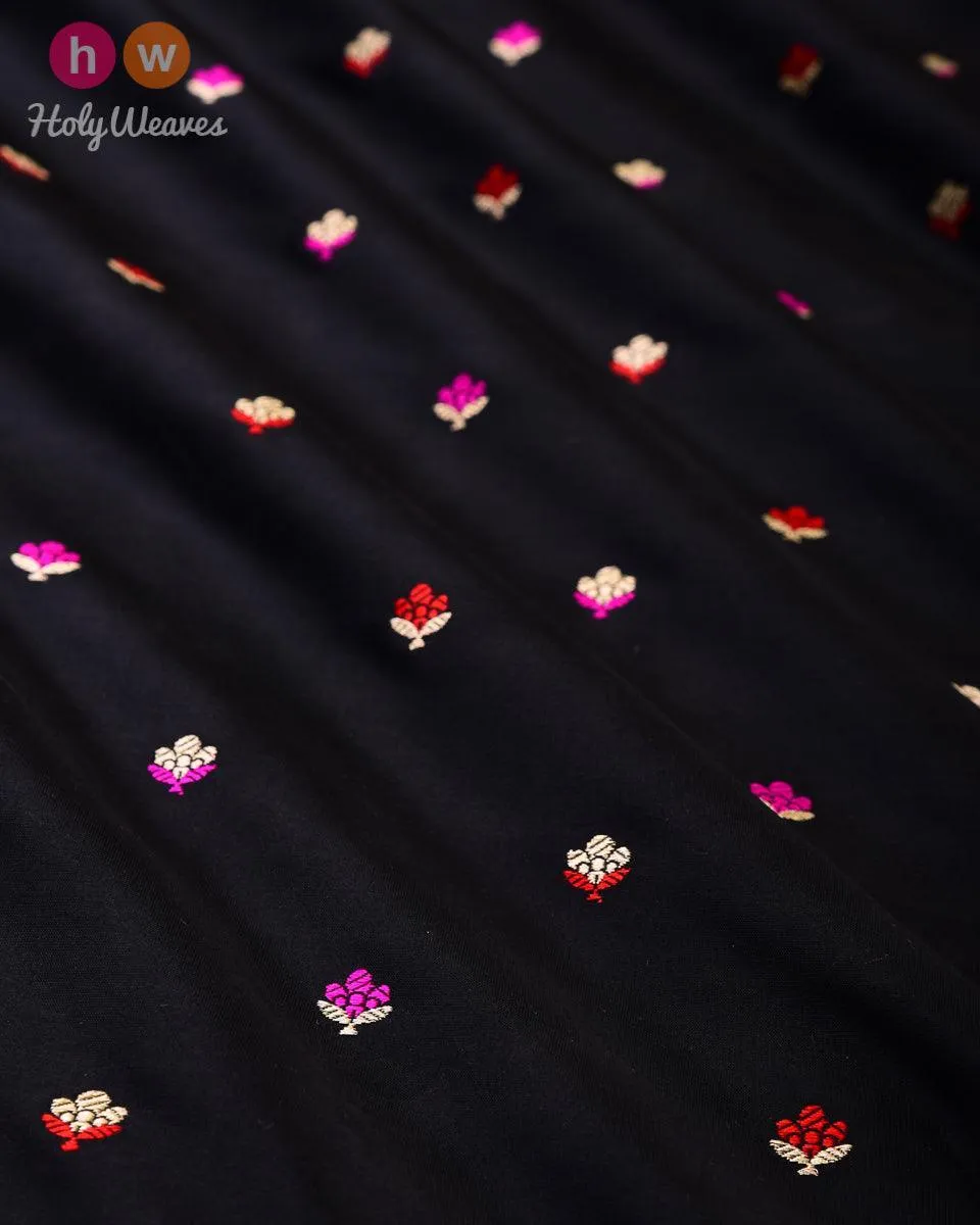 Black Banarasi Alfi Maheen Buti Kadhuan Brocade Handwoven Katan Silk Fabric