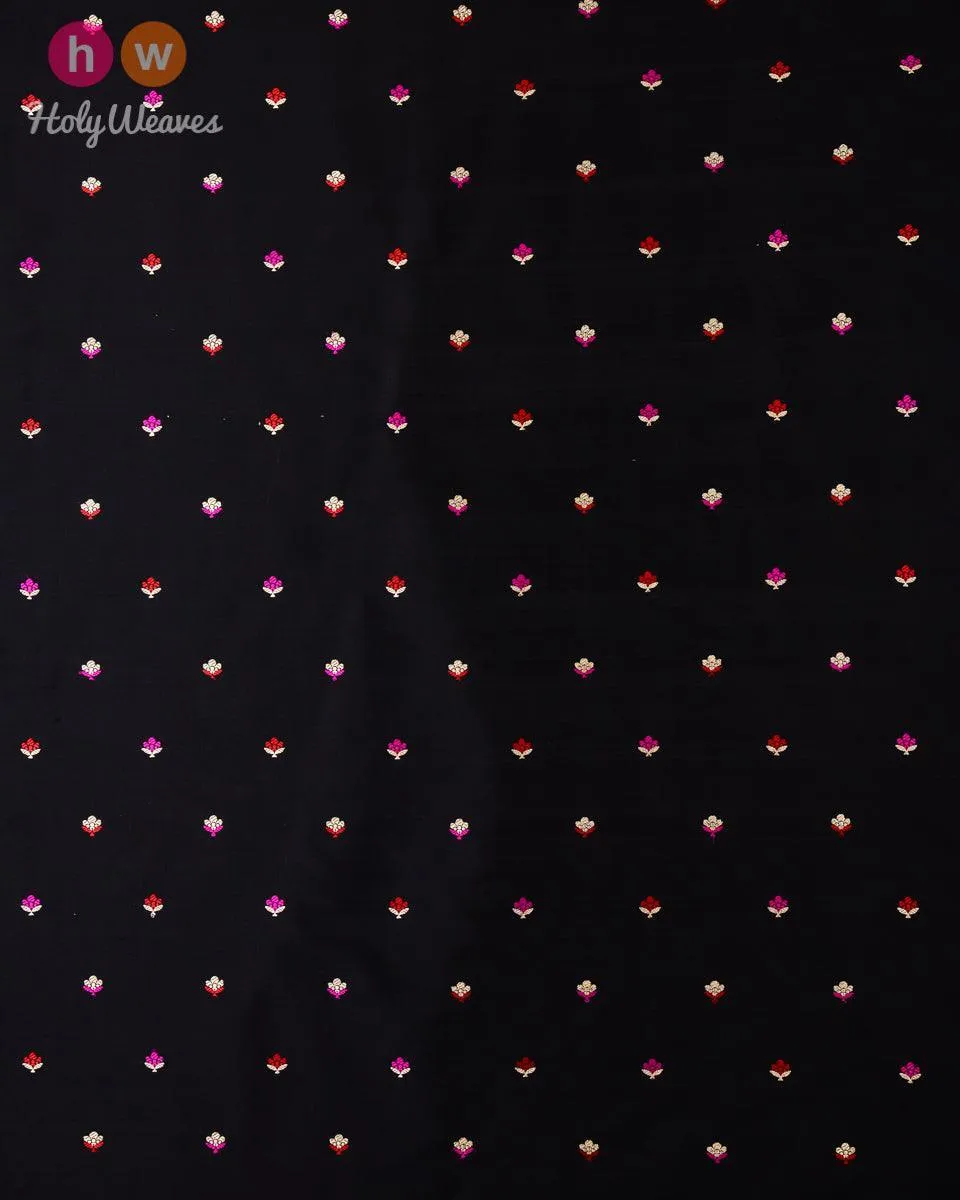 Black Banarasi Alfi Maheen Buti Kadhuan Brocade Handwoven Katan Silk Fabric