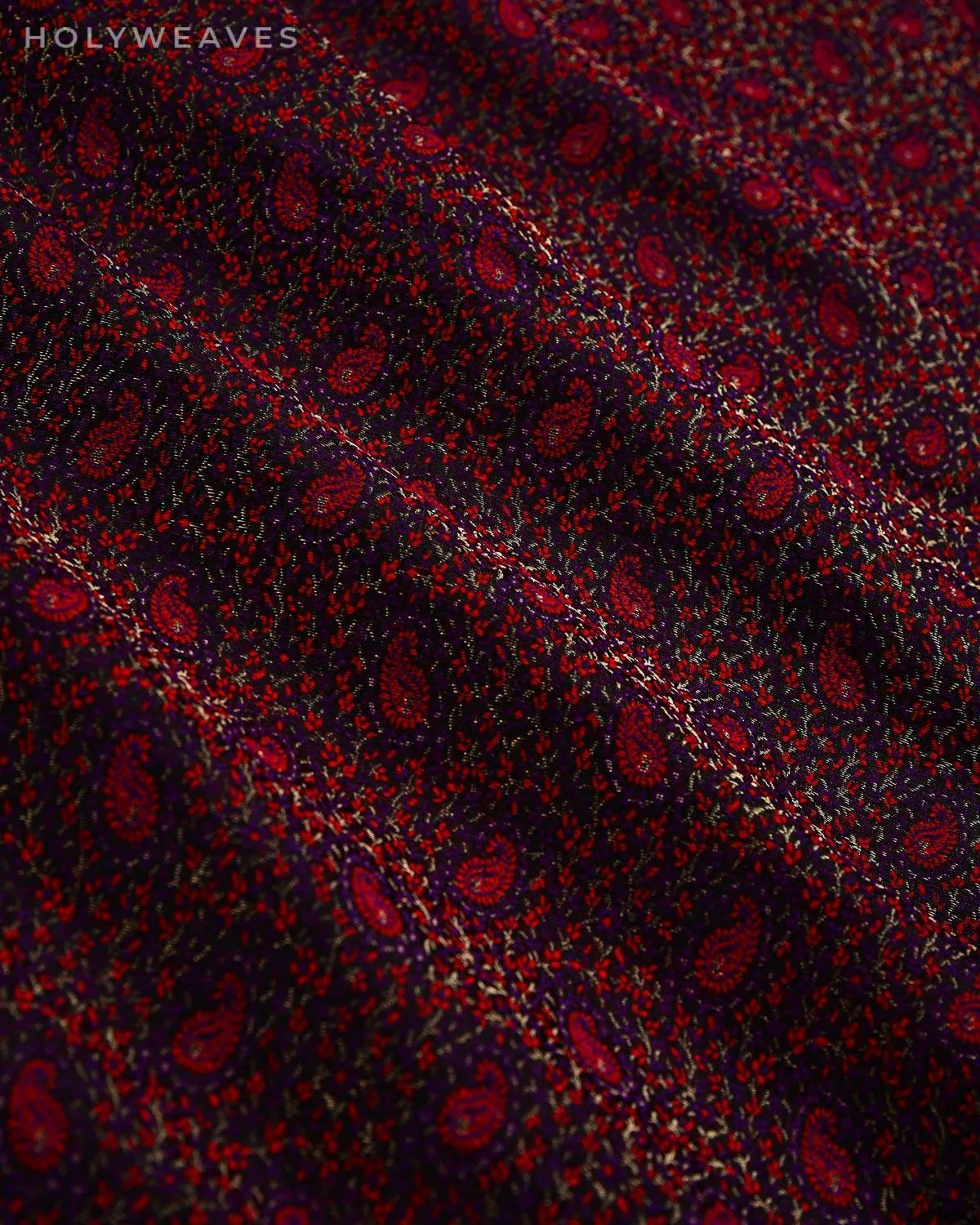 Black Banarasi Tehra Jamawar Handwoven Silk-wool Fabric with Zari Accents