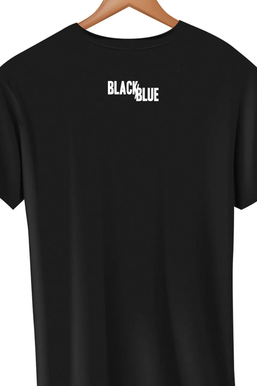 Black Blue Logo Printed Black Tshirt