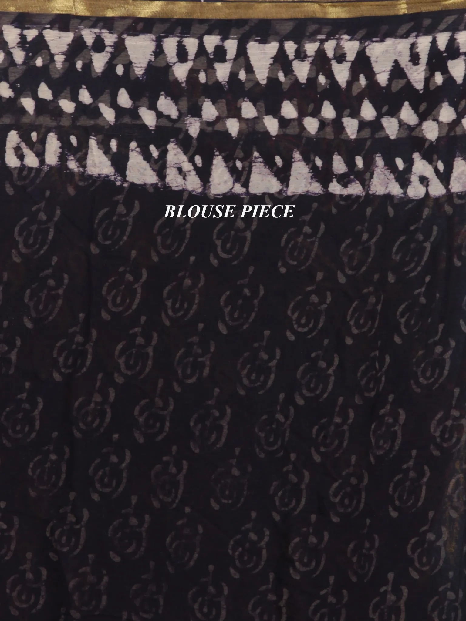 Black OffWhite Hand Block Printed Chiffon Saree With Zari Border - S031704685