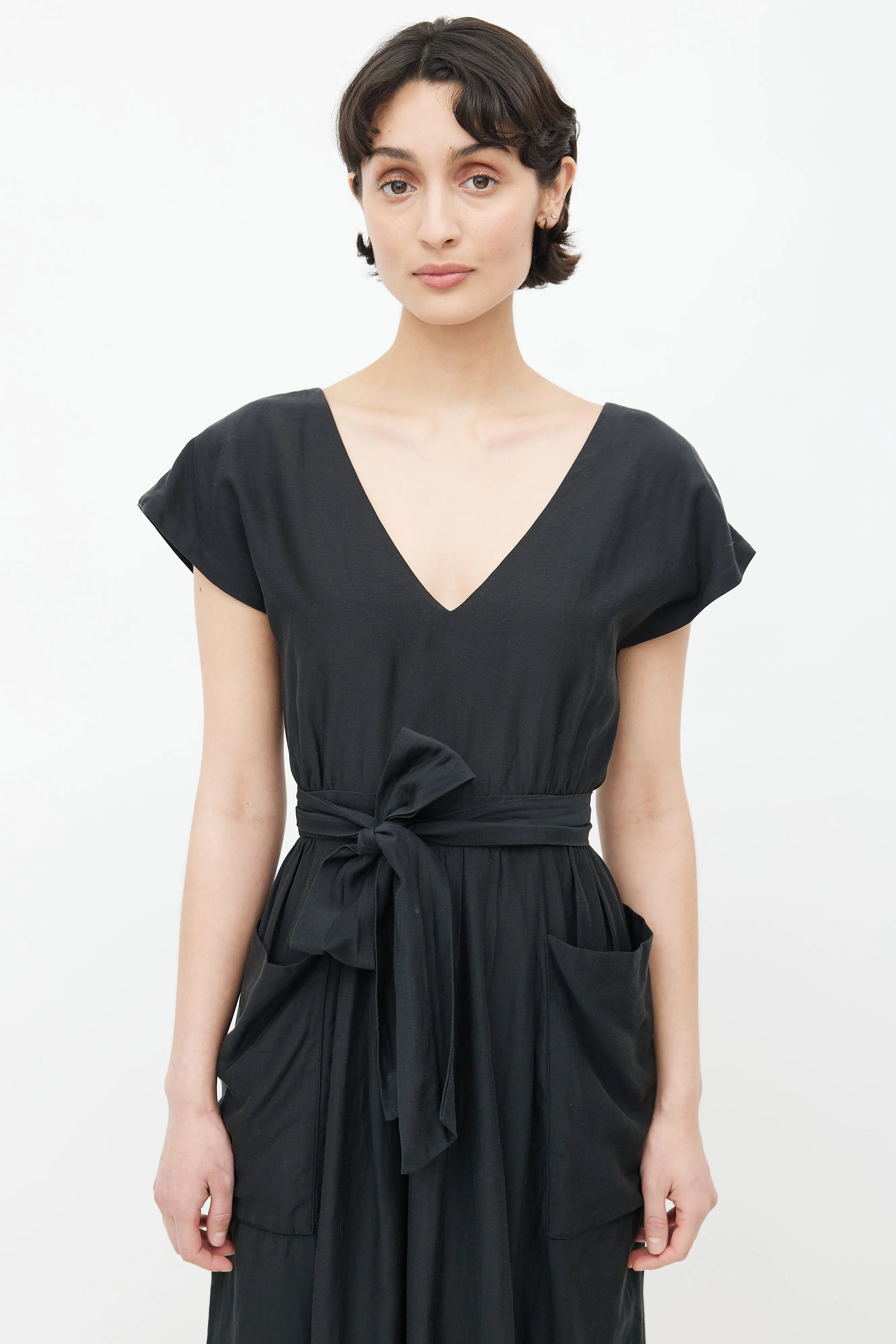 Black Silk V-Neck Dress