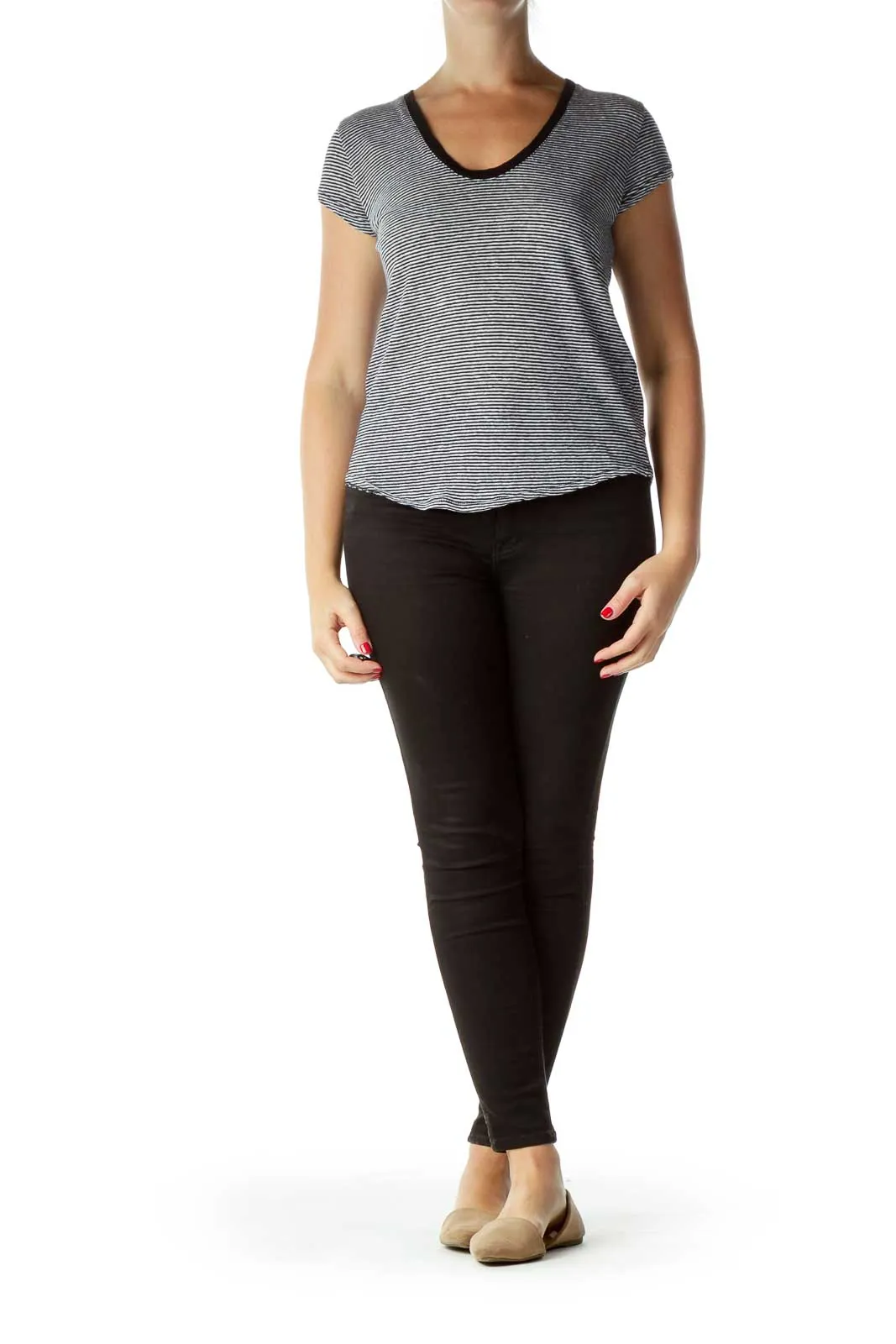 Black Striped Linen T-Shirt