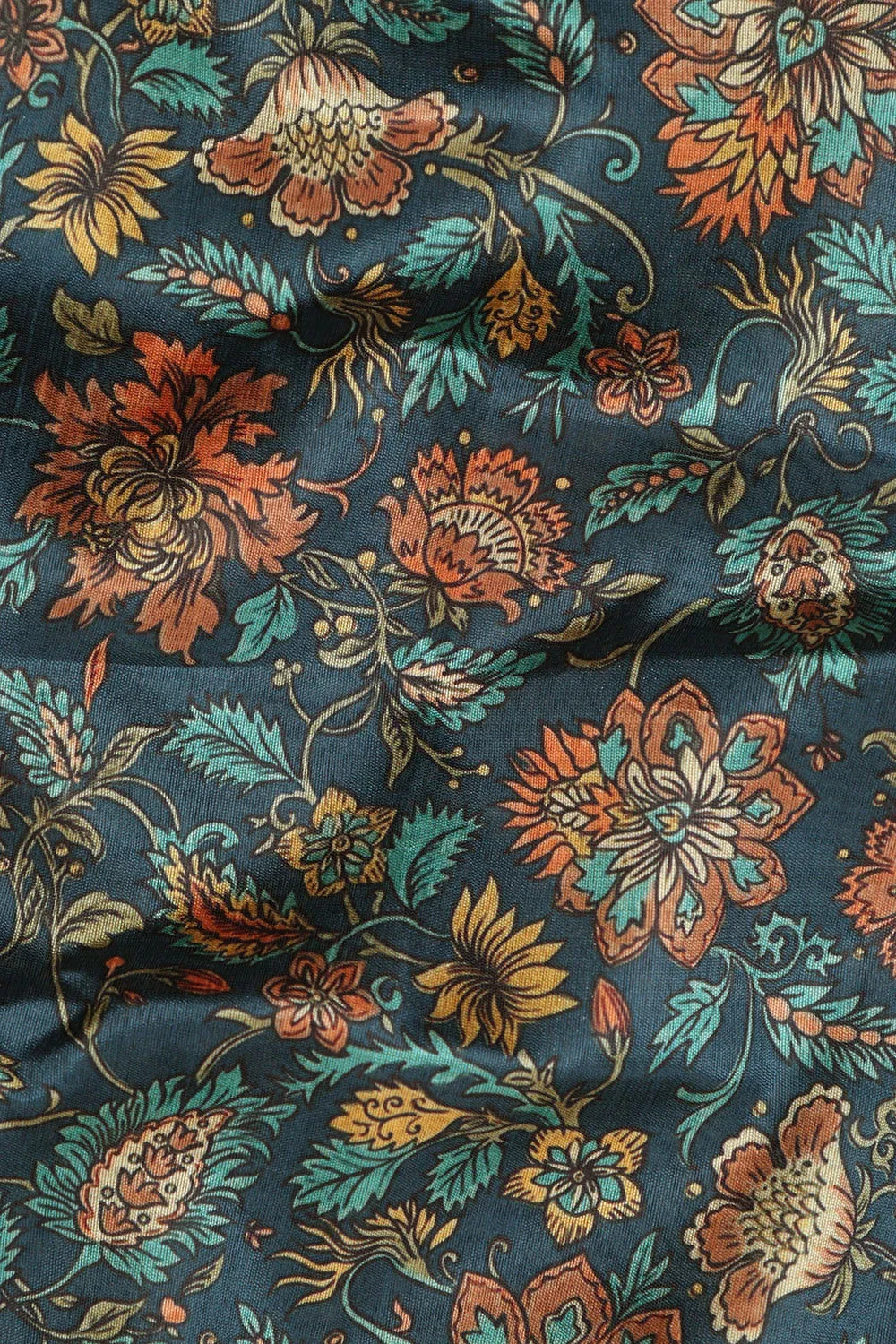 Blue Kalamkari Tussar Silk Fabric  - Digital Print (1 Mtr)