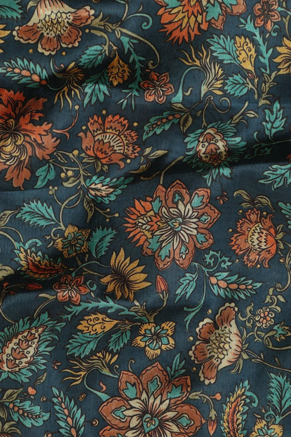 Blue Kalamkari Tussar Silk Fabric  - Digital Print (1 Mtr)