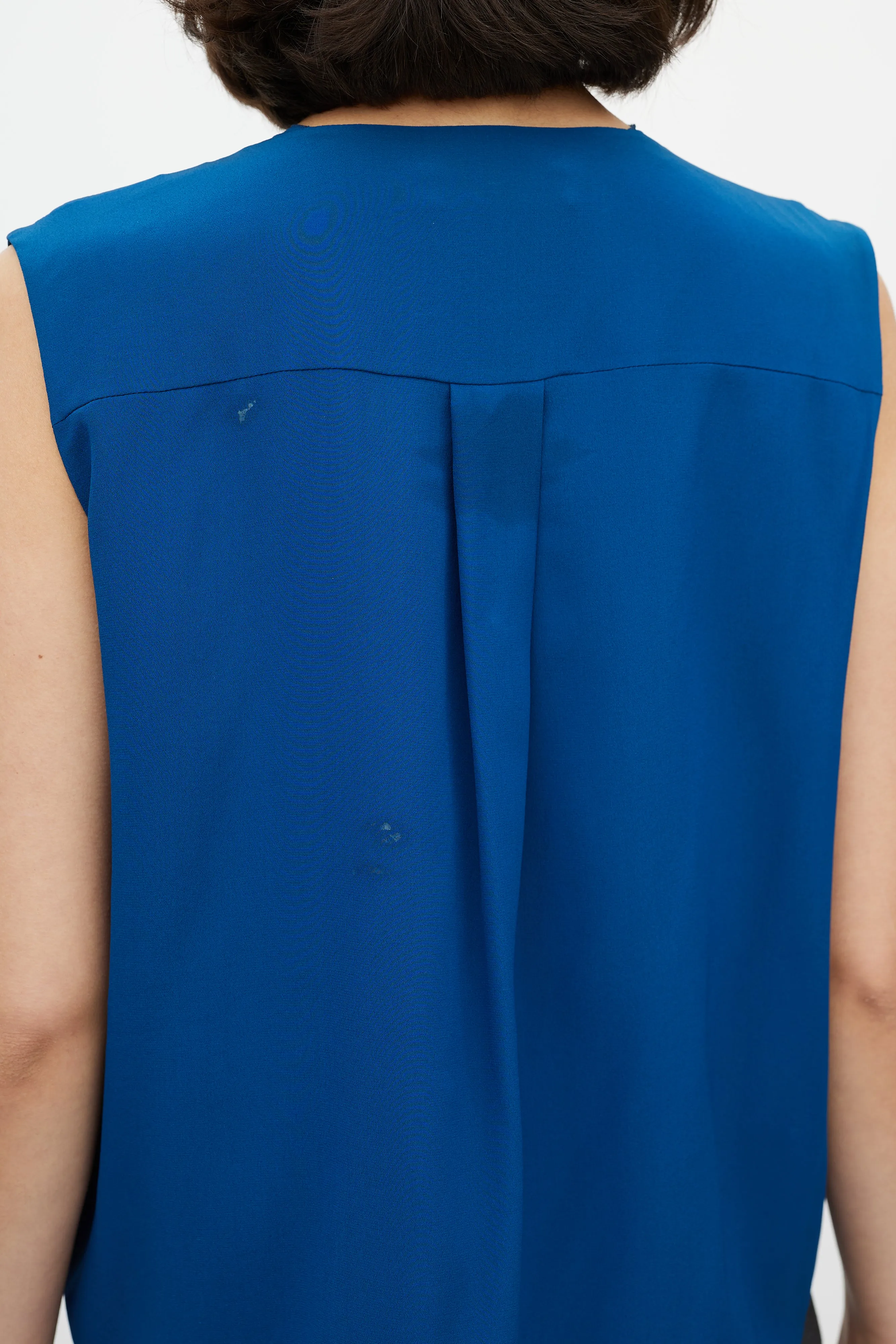 Blue V-neck Pleated Top