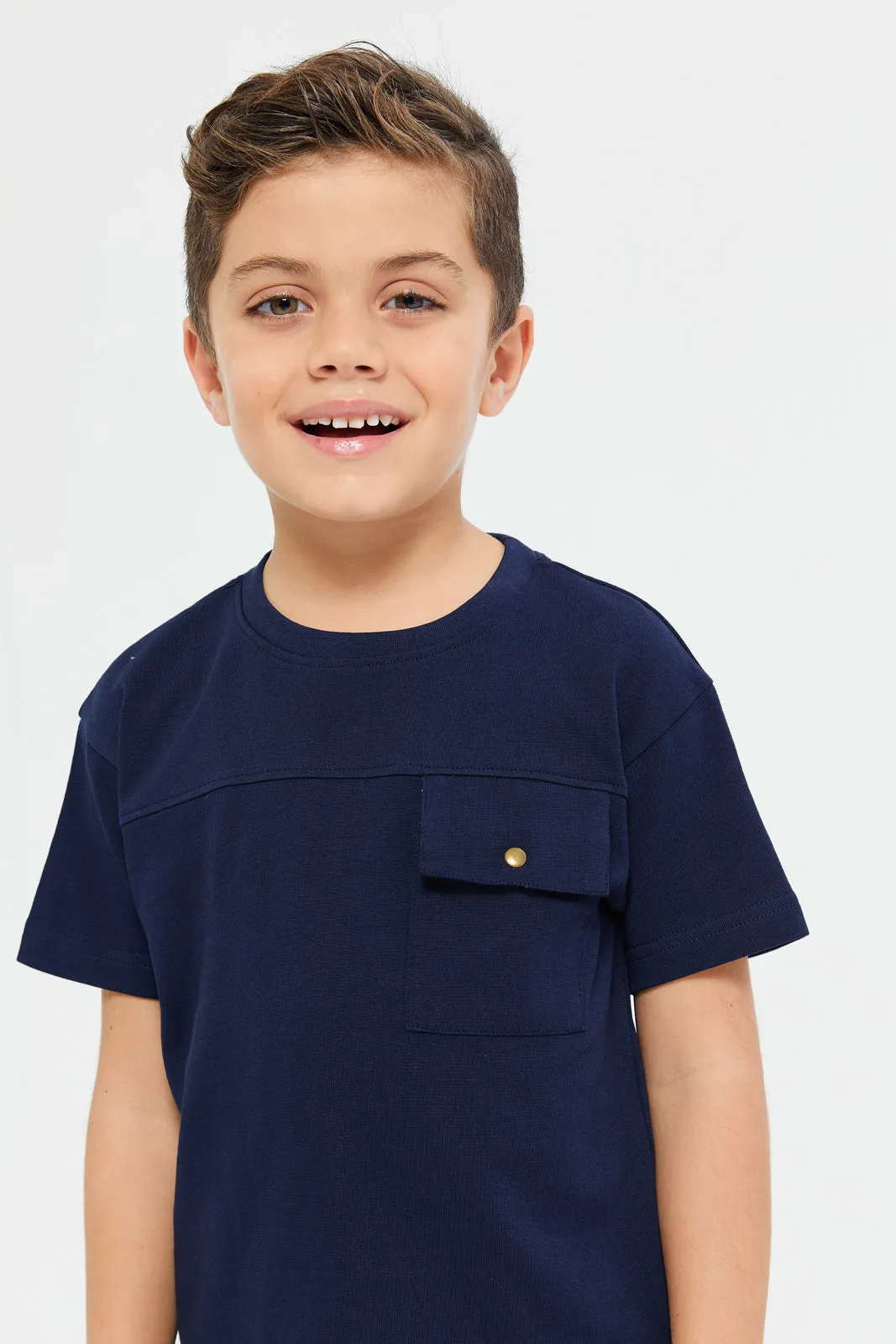Boys Navy Oversized Flap Pocket T-Shirt