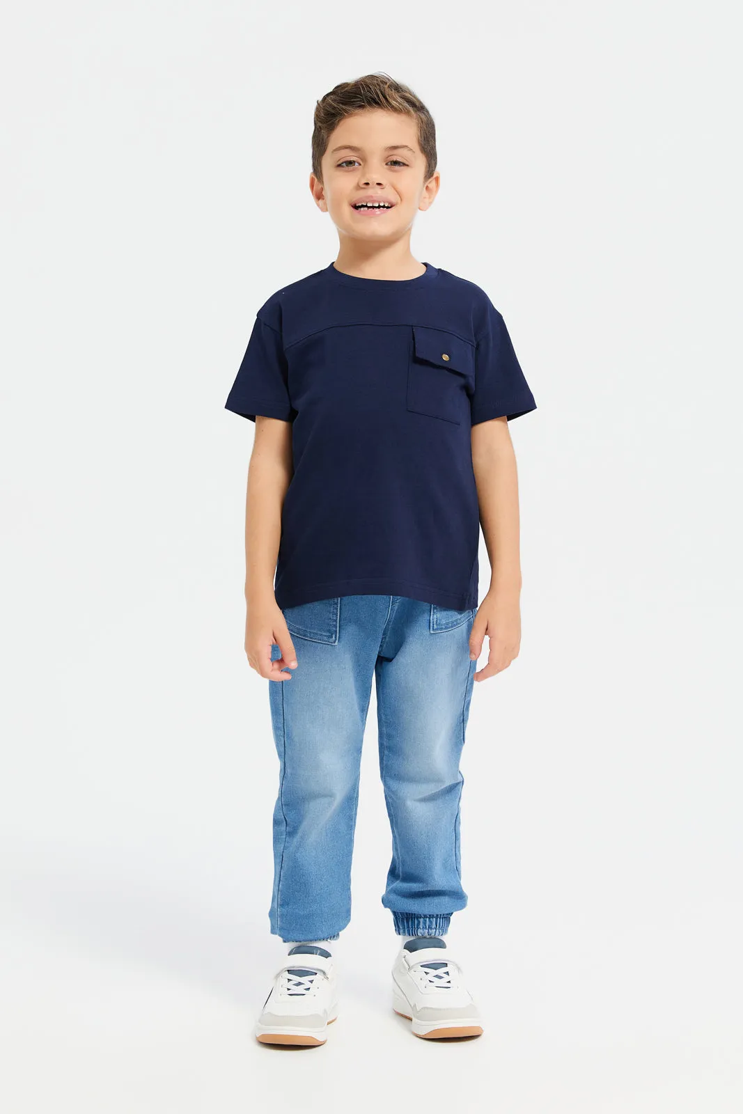 Boys Navy Oversized Flap Pocket T-Shirt