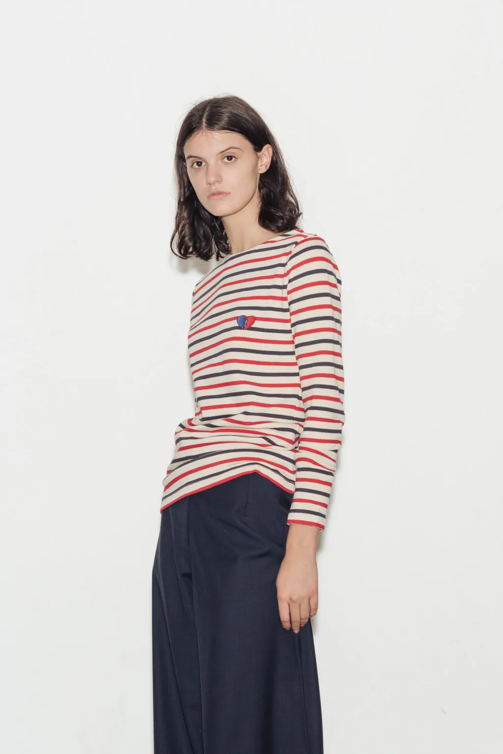 Broken Heart Breton Striped Long Sleeve Cotton T-Shirt