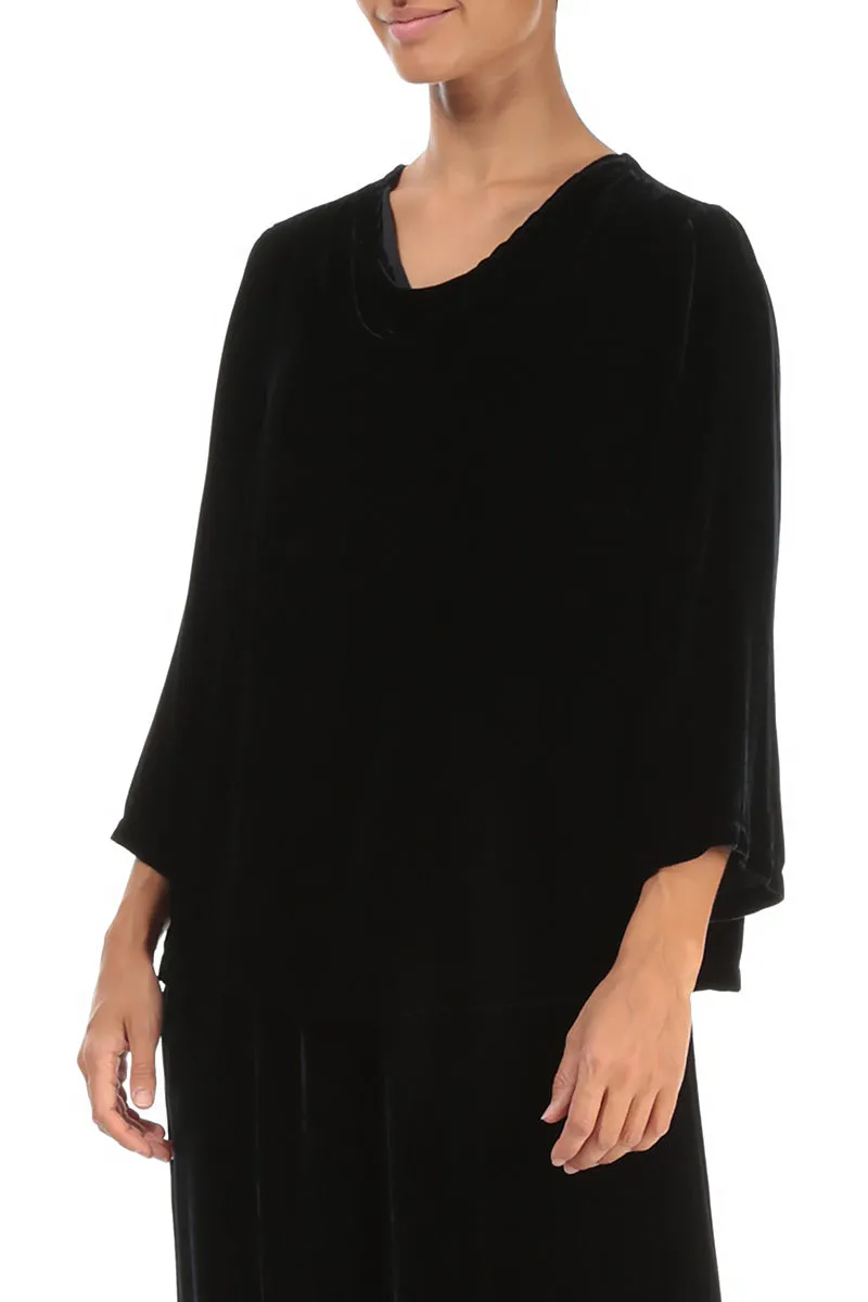 Cowl Neck Midnight Blue Silk Velvet Blouse