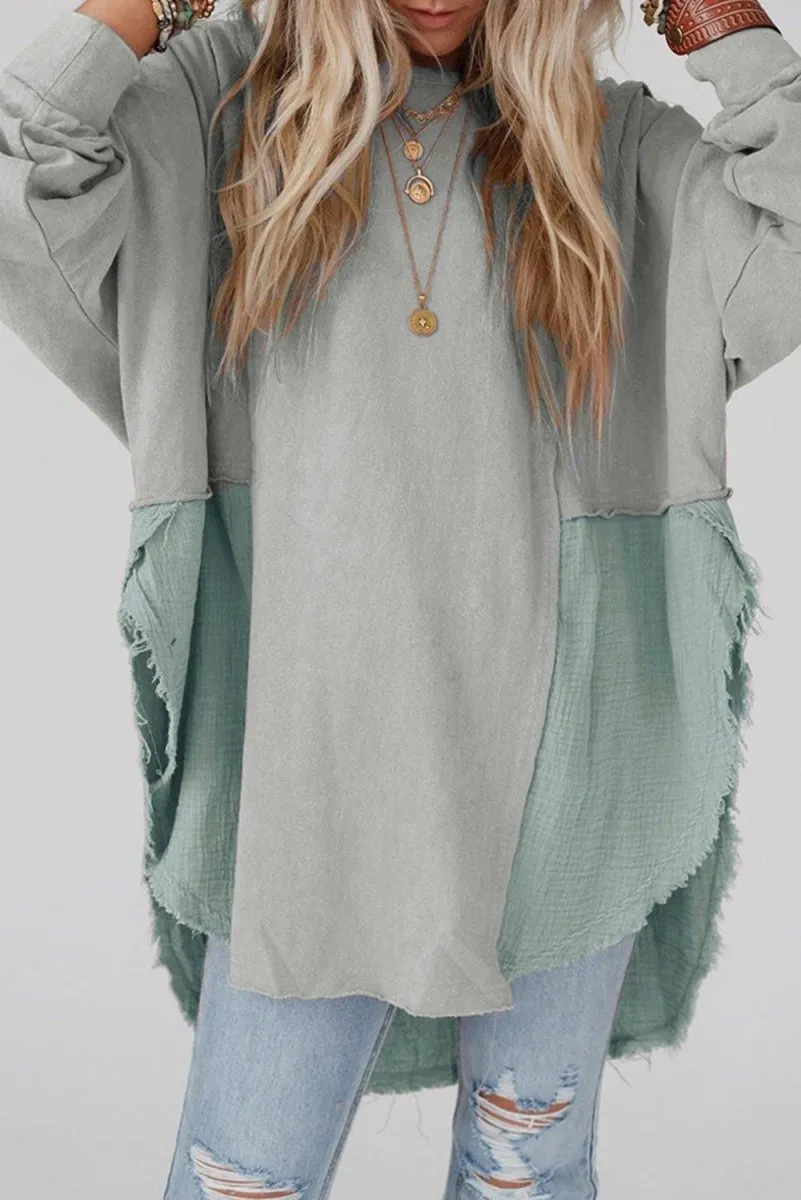 Crinkle Splicing Fringe Oversized Blouse