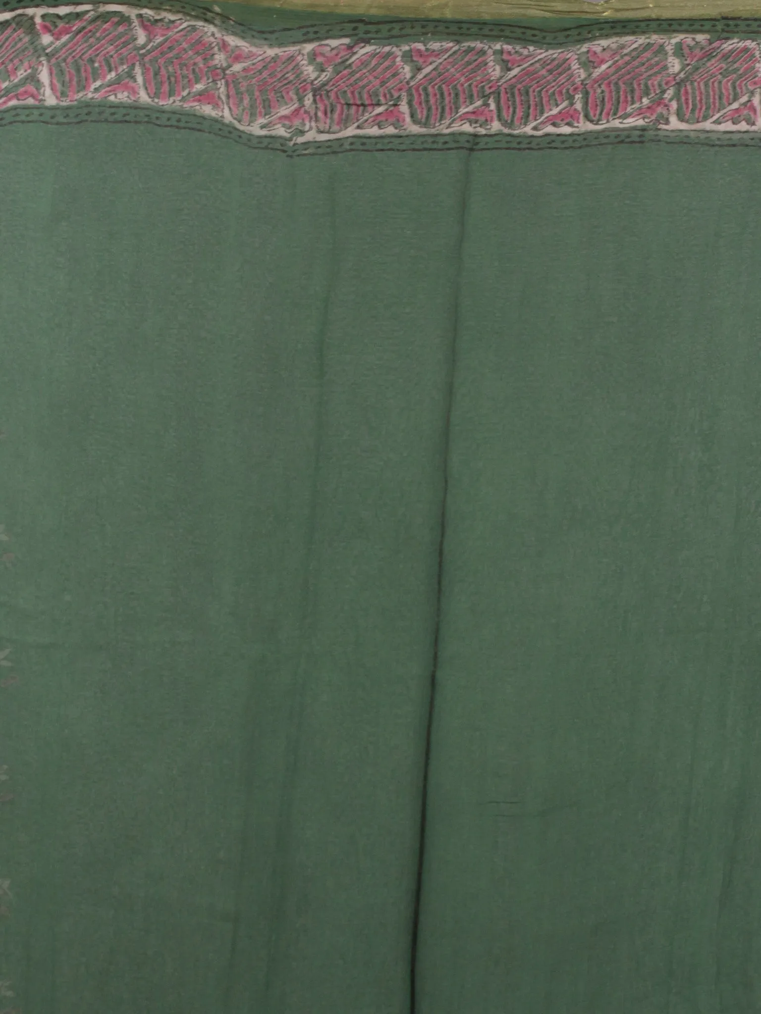 Dark Green Ivory Magenta Hand Block Printed Chiffon Saree - S031701837