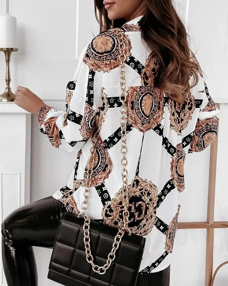 Deanwangkt - Baroque Print Button Down Long Sleeve Shirt