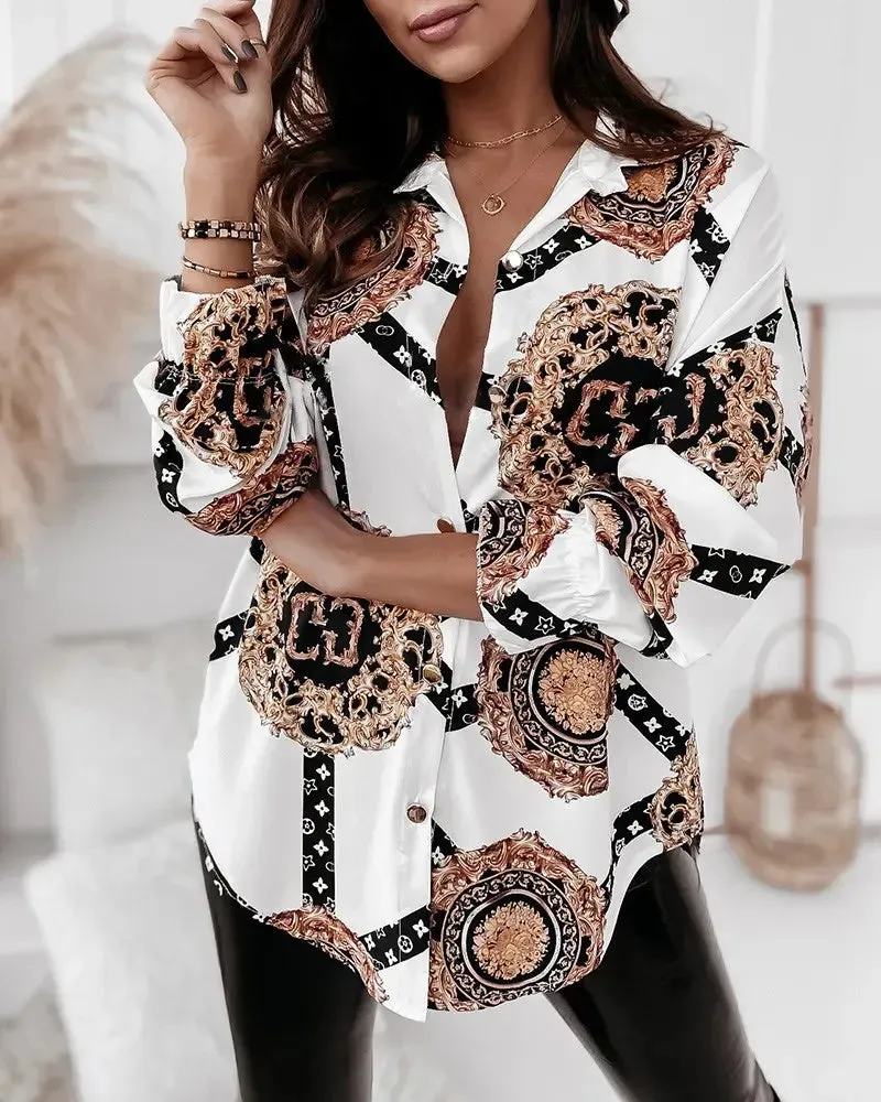 Deanwangkt - Baroque Print Button Down Long Sleeve Shirt