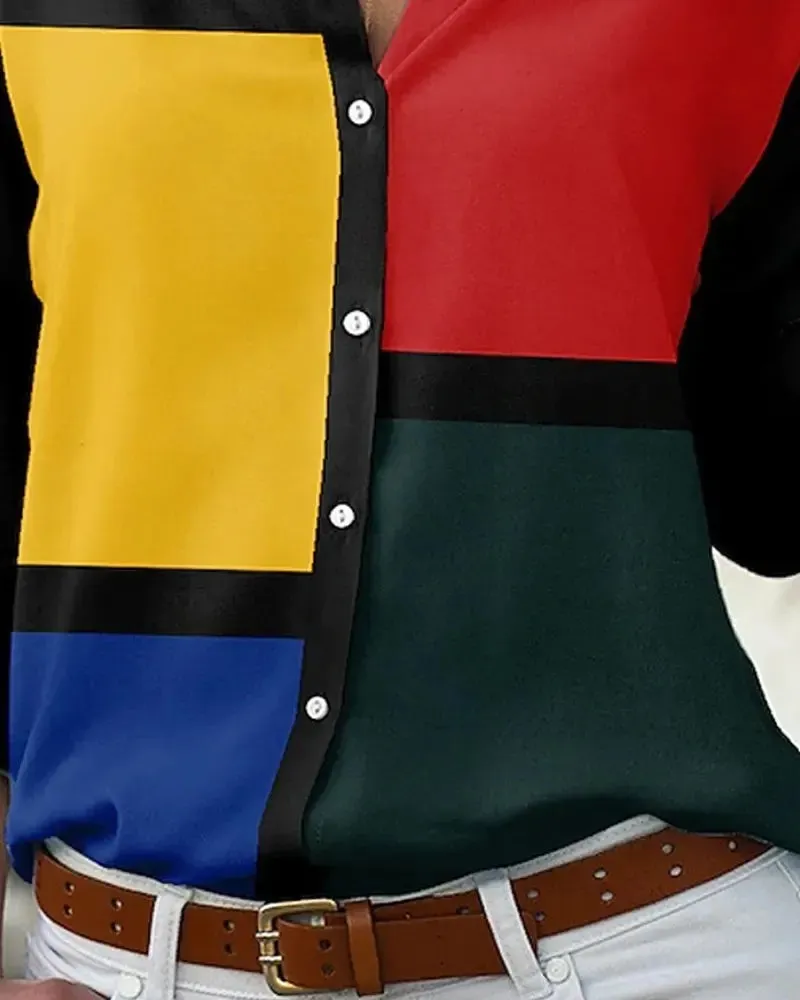 Deanwangkt - Color Block Long Sleeve Button Down Shirt