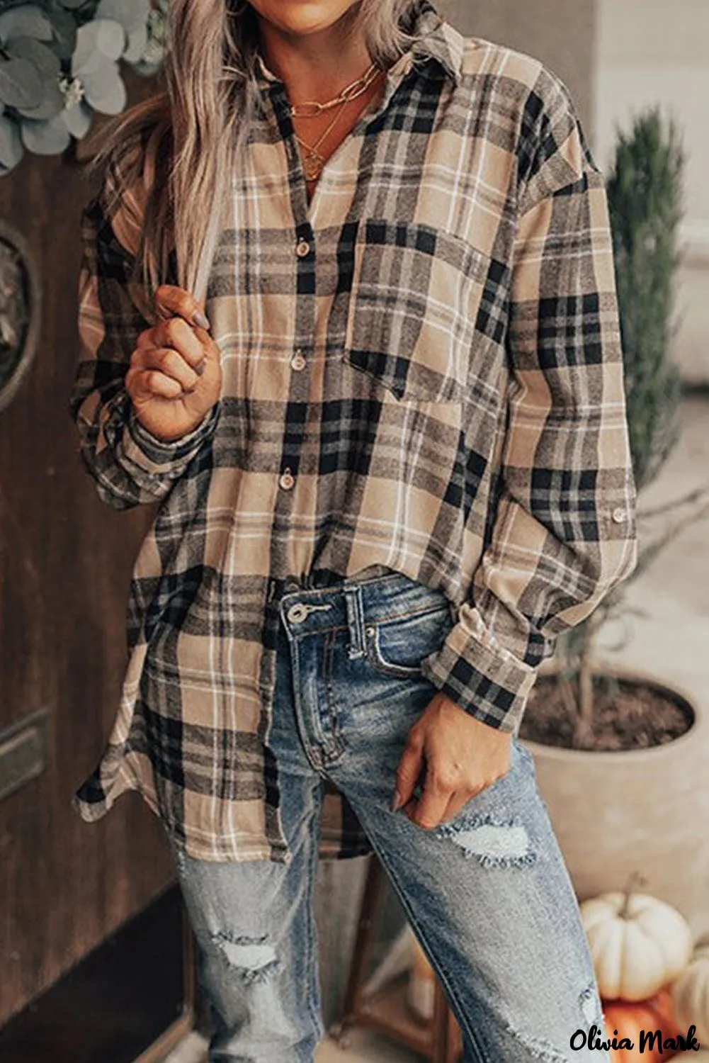 Deanwangkt - Khaki Check Button Long Sleeve Shirt