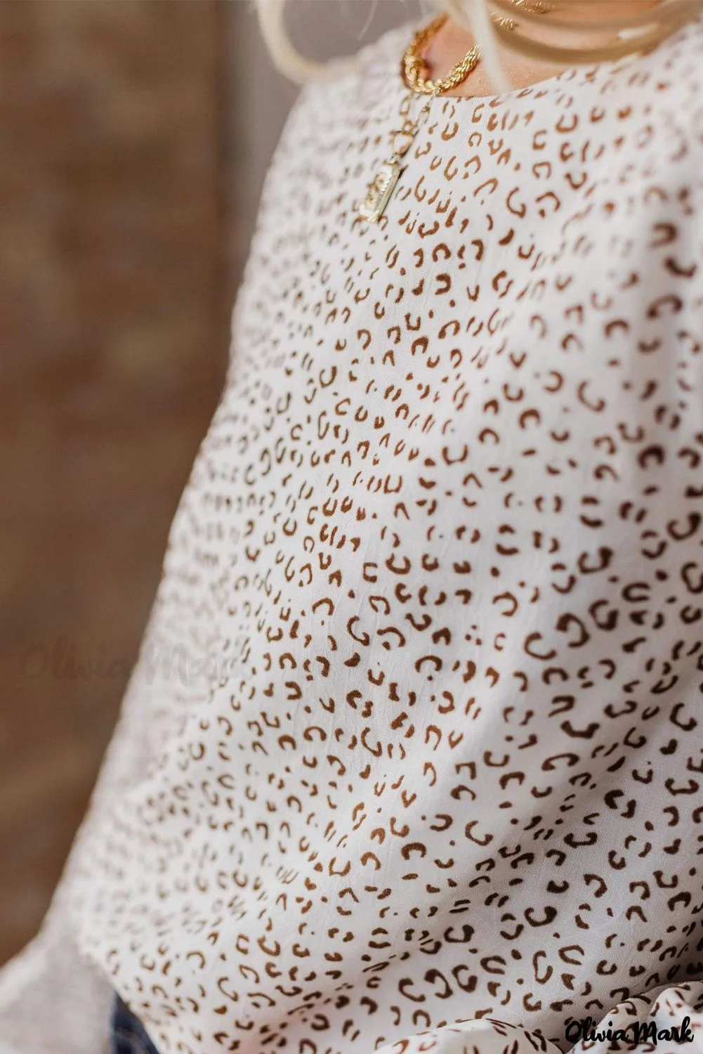 Deanwangkt - Leopard Long Sleeve Round Neck Blouse