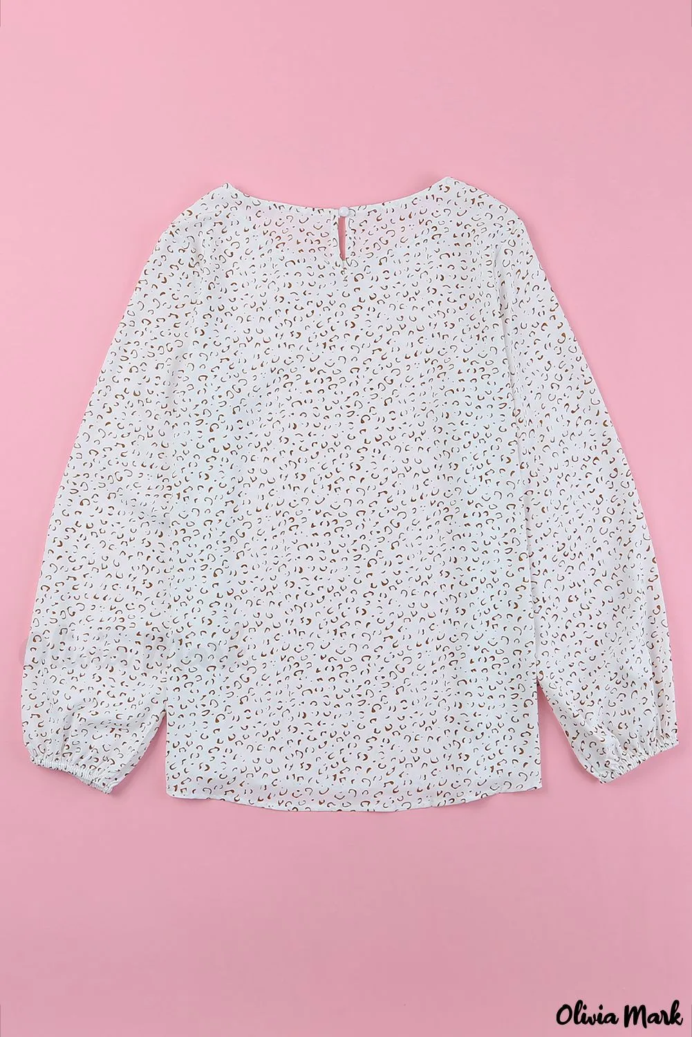 Deanwangkt - Leopard Long Sleeve Round Neck Blouse