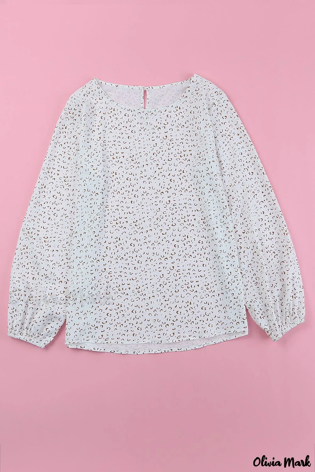 Deanwangkt - Leopard Long Sleeve Round Neck Blouse