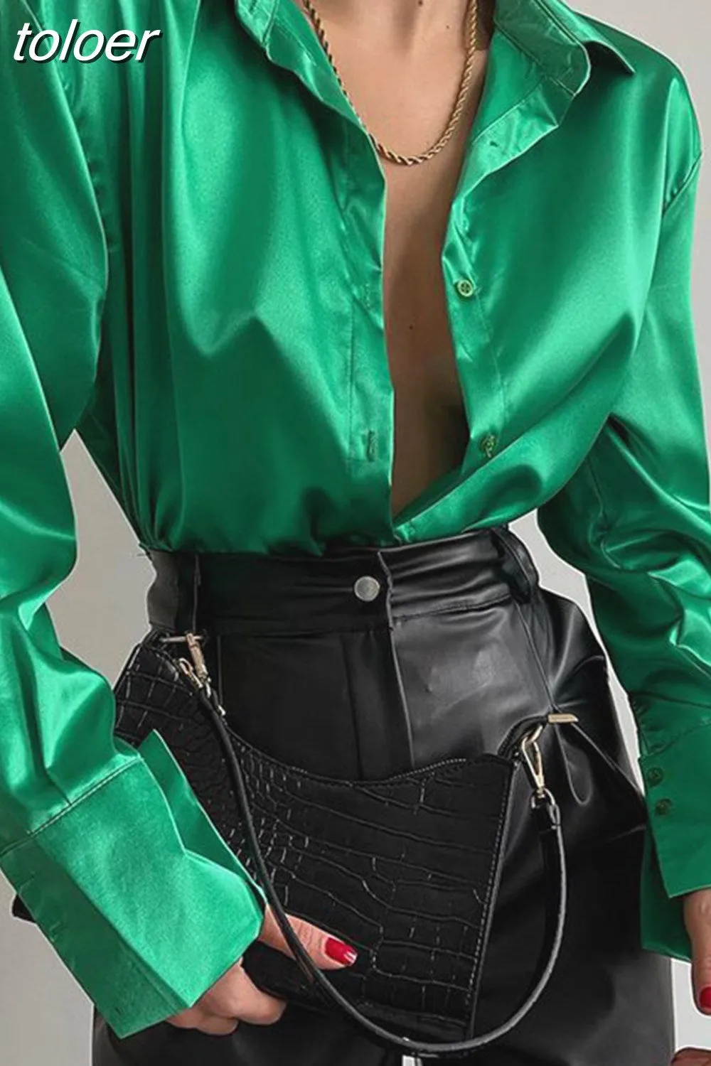 deanwangkt Long Sleeve Blouses Women Tops  Vintage Blue Green Silk Shirt Casual Loose Button Up Female Shirts Fashion Tops 18913