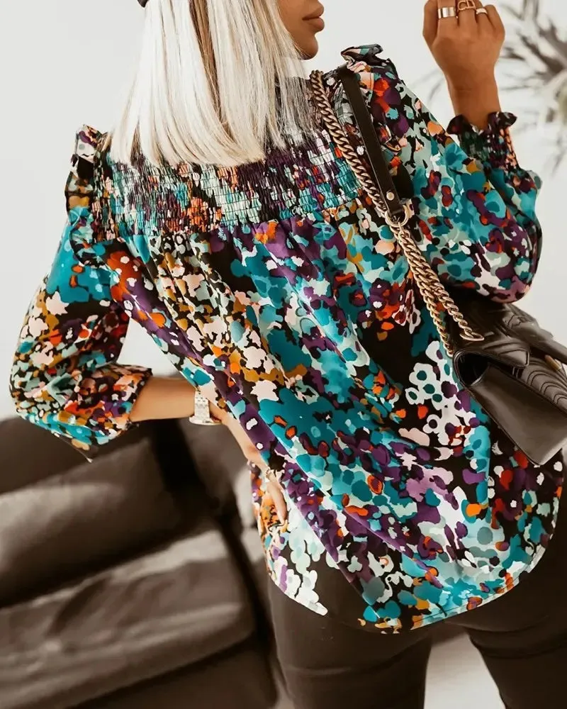 Deanwangkt - Long sleeve top with ruffled hem and all over print