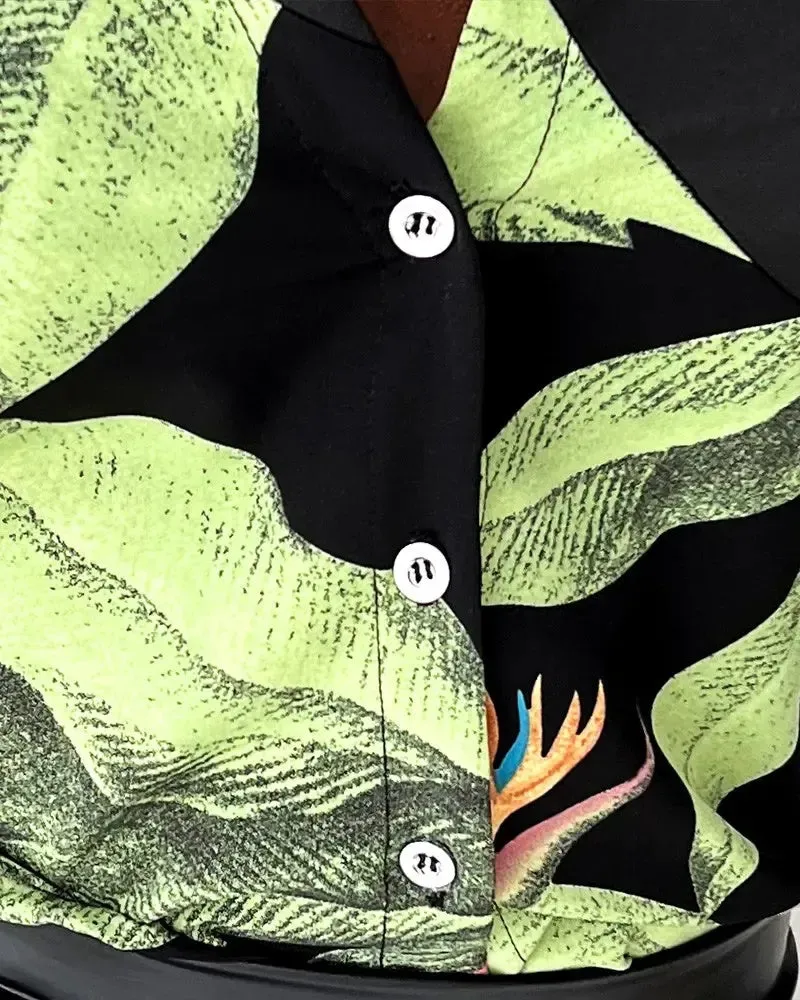 Deanwangkt - Tropical Print Long Sleeve Button Down Shirt