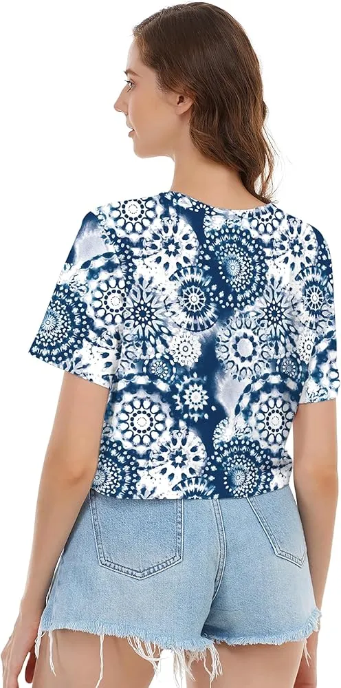 DWCTH - Womens Summer Crop Tops Oversized Floral Print Graphic Geometric Cropped T Shirts