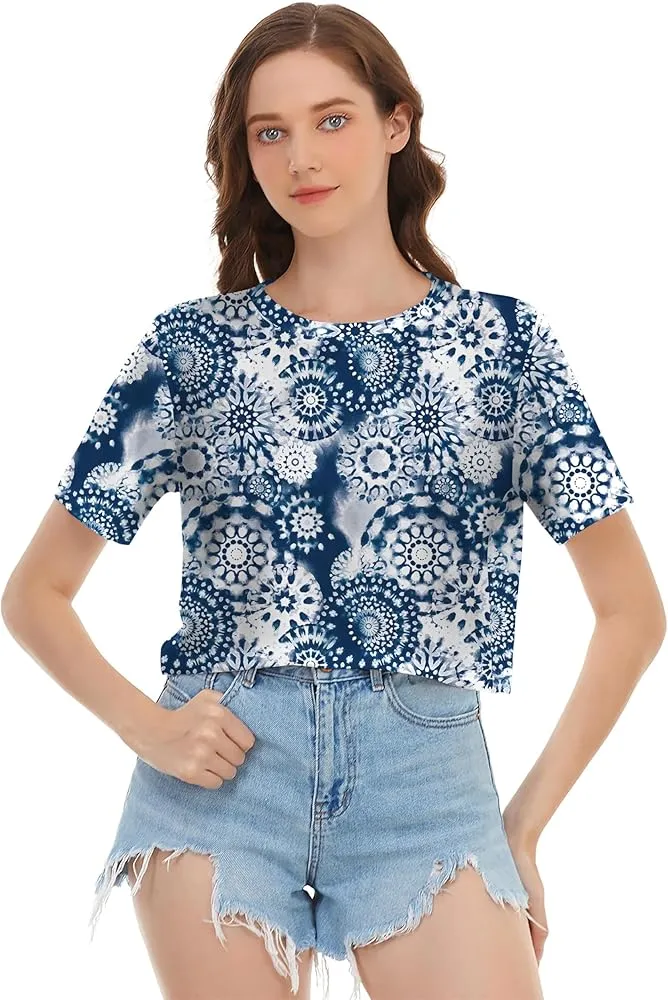 DWCTH - Womens Summer Crop Tops Oversized Floral Print Graphic Geometric Cropped T Shirts
