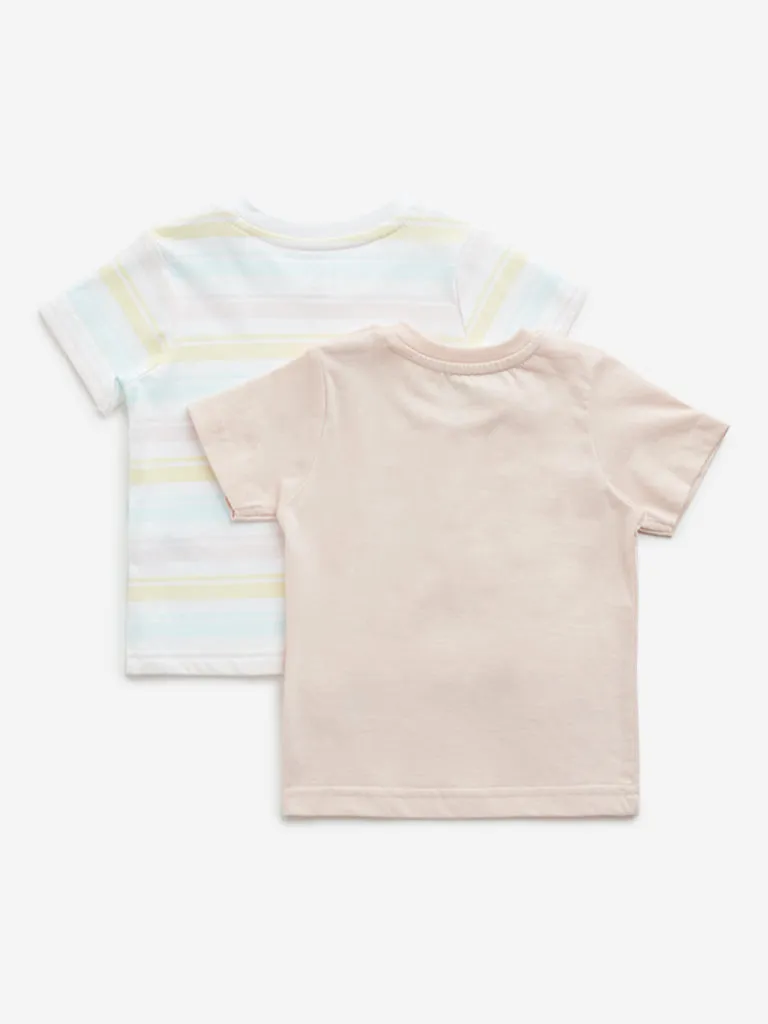 HOP Baby Peach Printed Cotton T-Shirts - Pack of 2