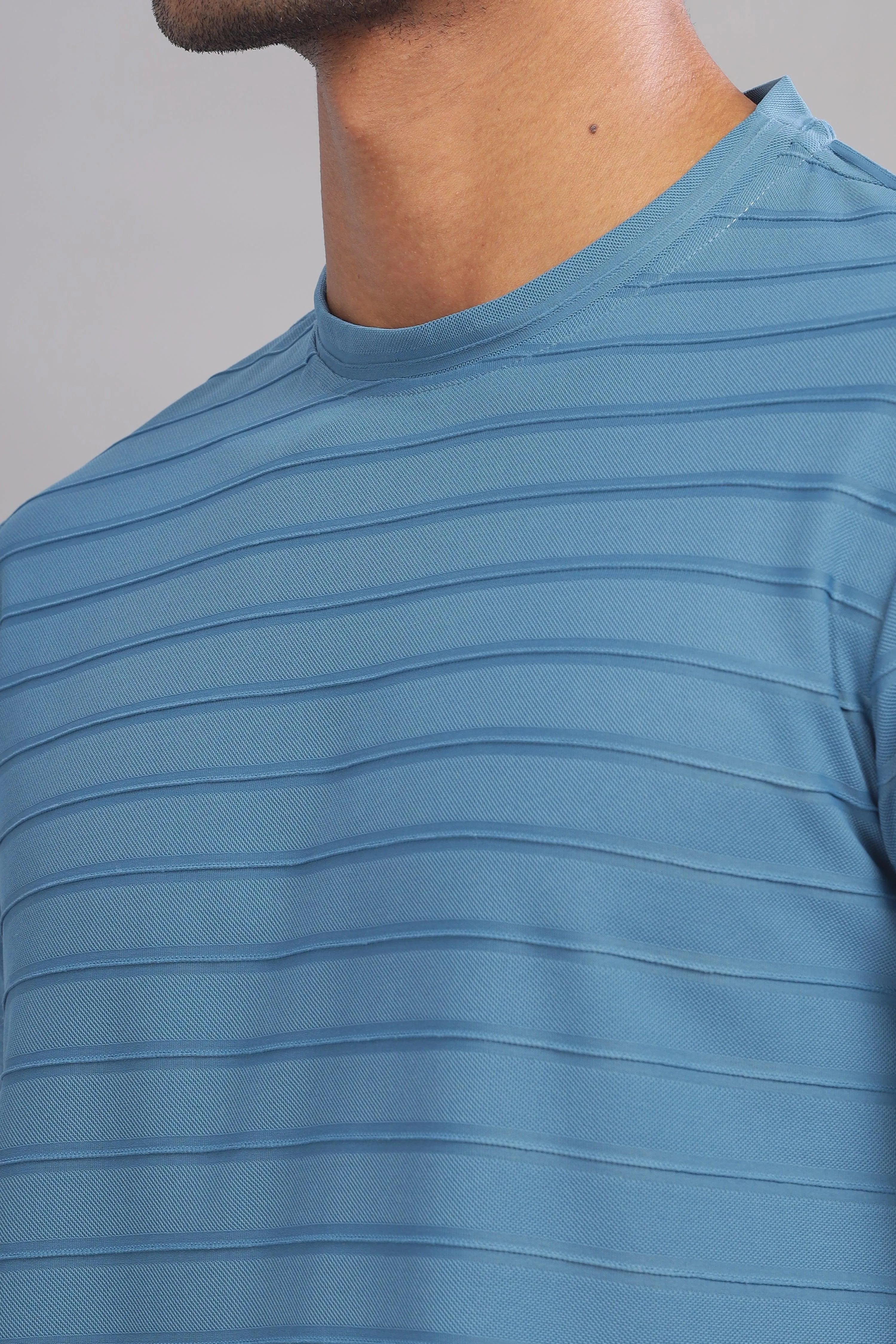 Icy Stripes Textured Half Sleeve Round Neck T-Shirt