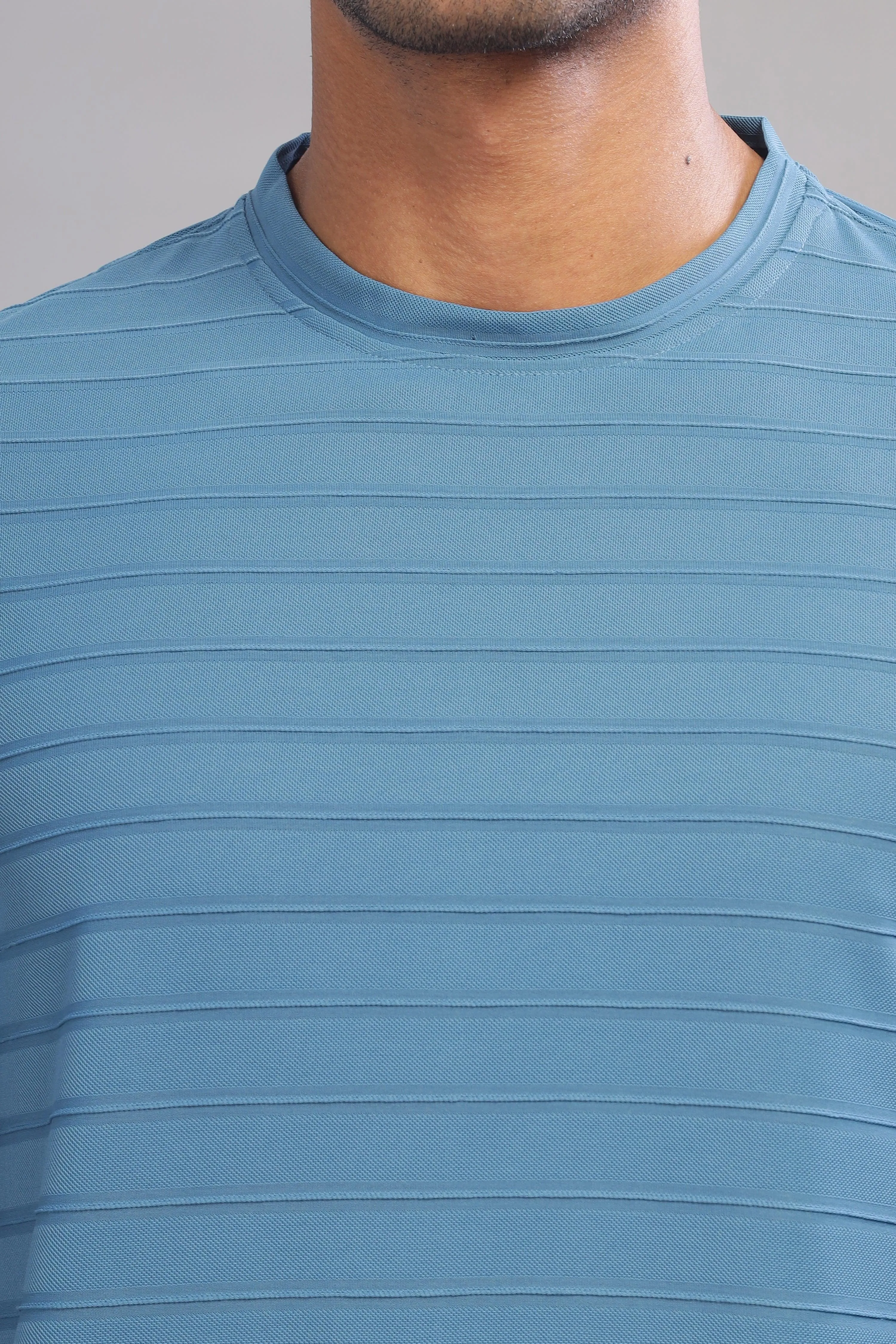 Icy Stripes Textured Half Sleeve Round Neck T-Shirt