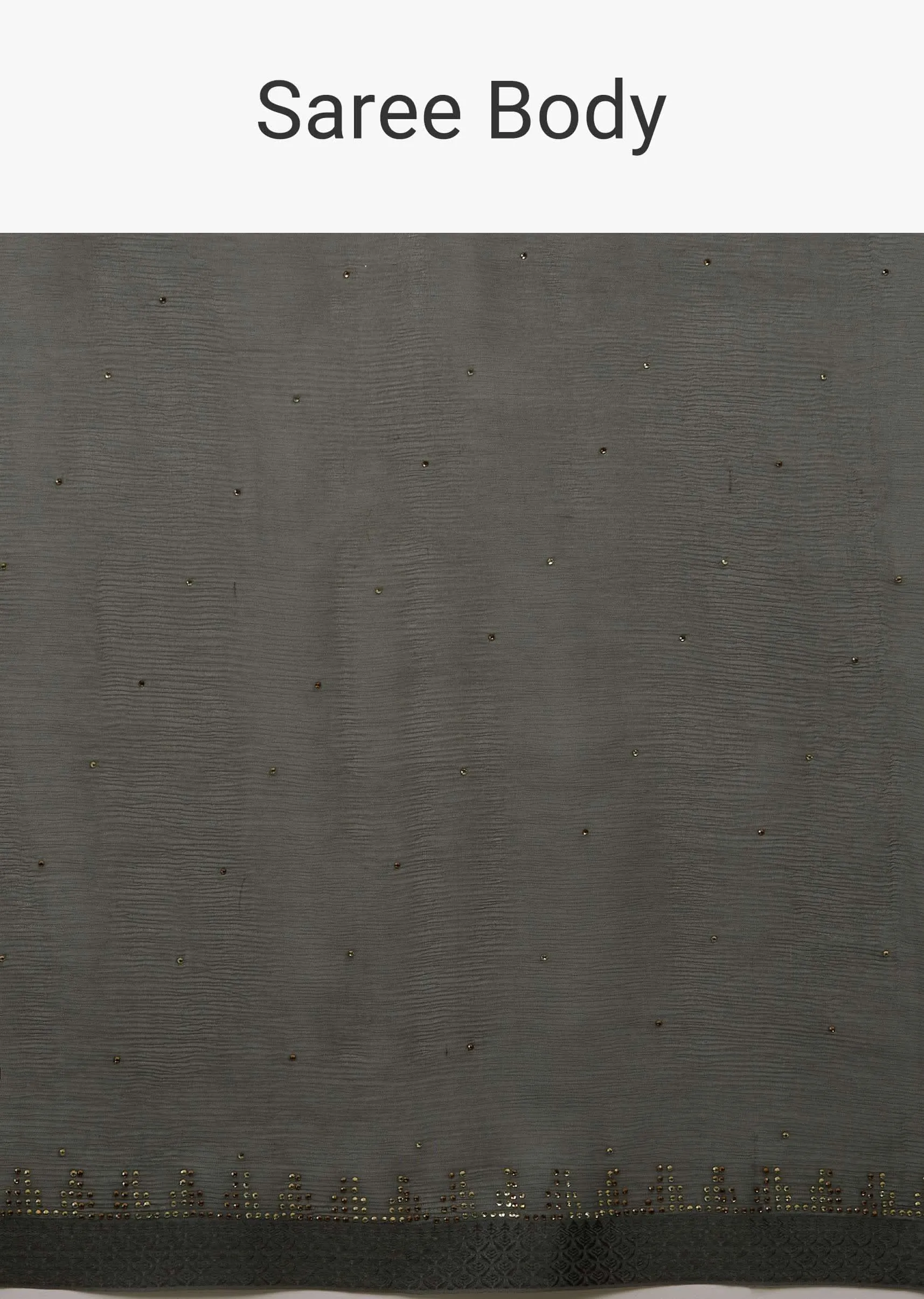 Iron Grey Chiffon Saree With Swarovski Stone Embellishments And Satin Border