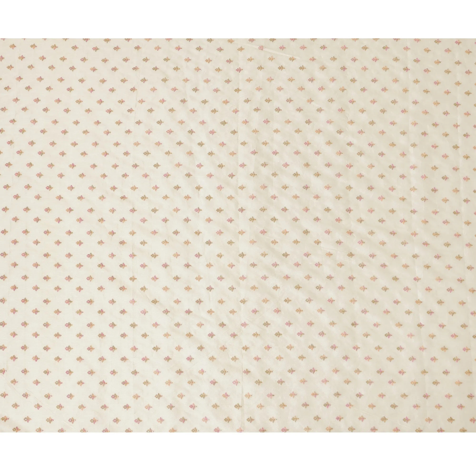 Ivory Pure Tussar Silk Fabric with Embroidered Motifs, 110 cm Width-D20696