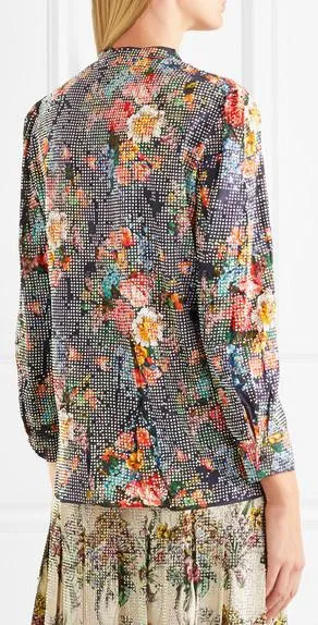 Josephine Embellished Floral Print Silk Chiffon Shirt