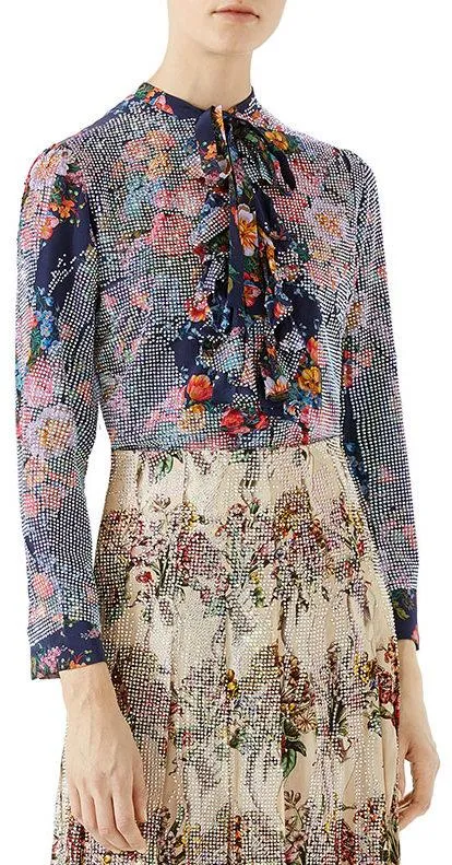 Josephine Embellished Floral Print Silk Chiffon Shirt